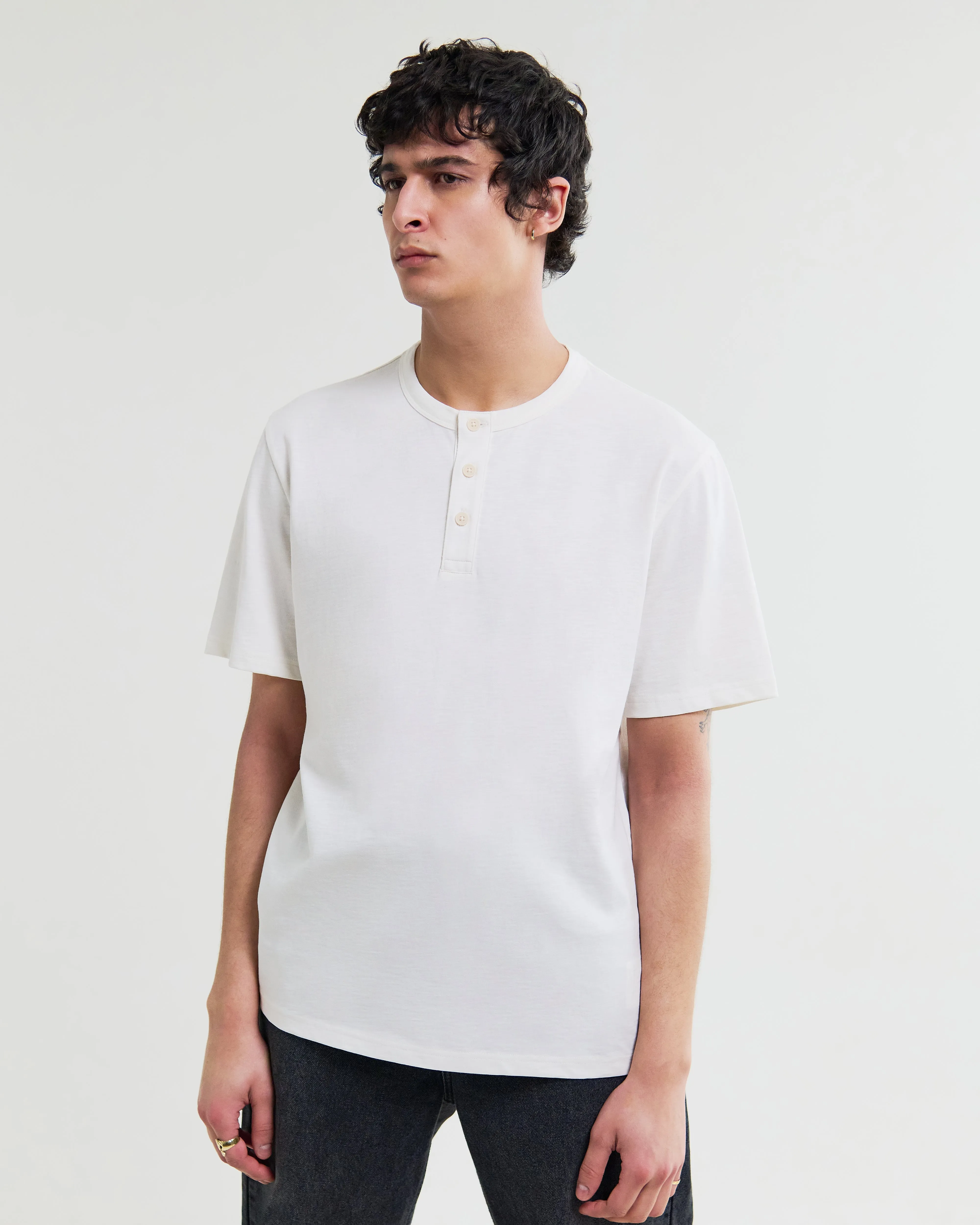 Hill - Off White Slub Organic Cotton Henley T-Shirt sold by Wax London product image thumbnail 2