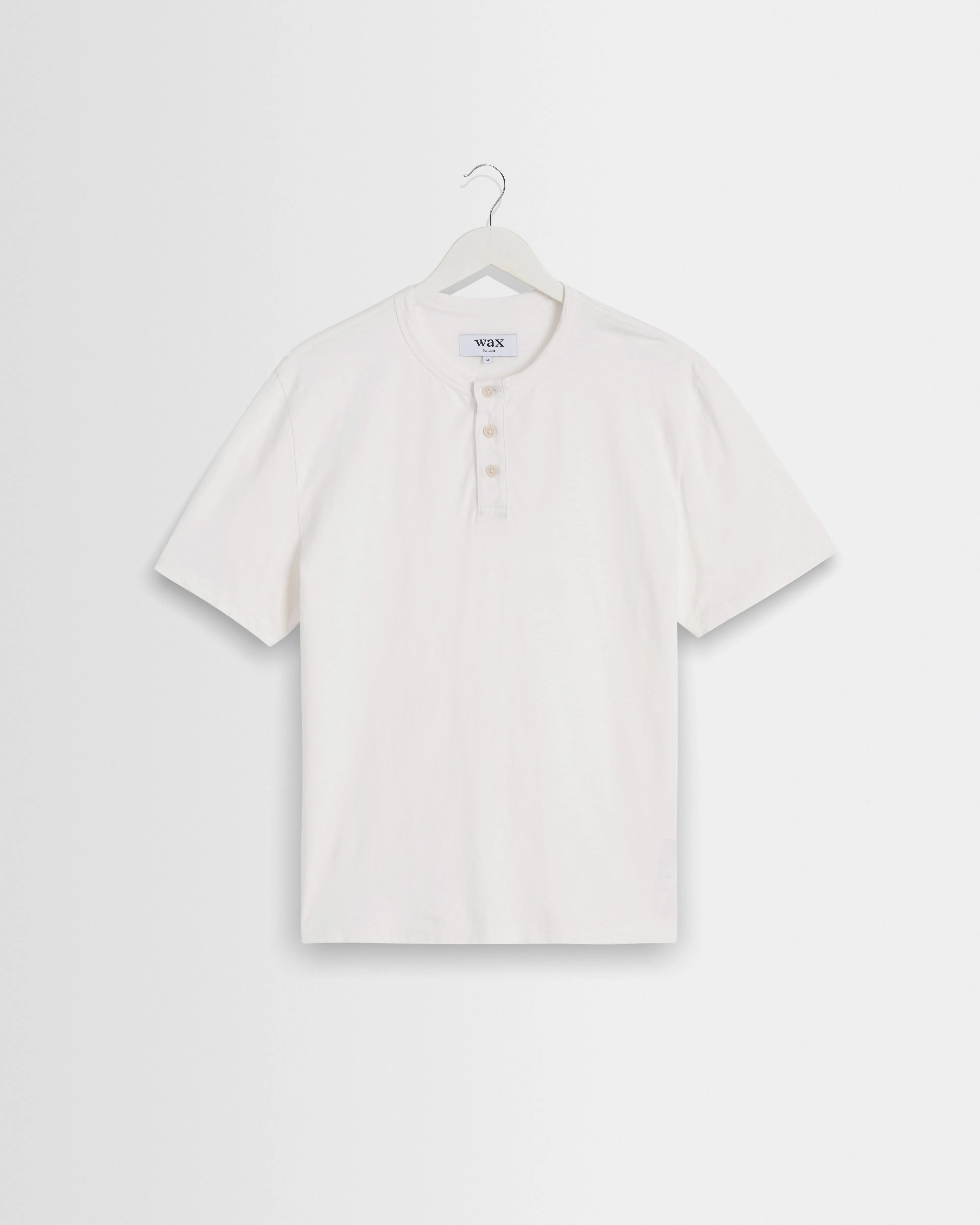 Hill - Off White Slub Organic Cotton Henley T-Shirt sold by Wax London