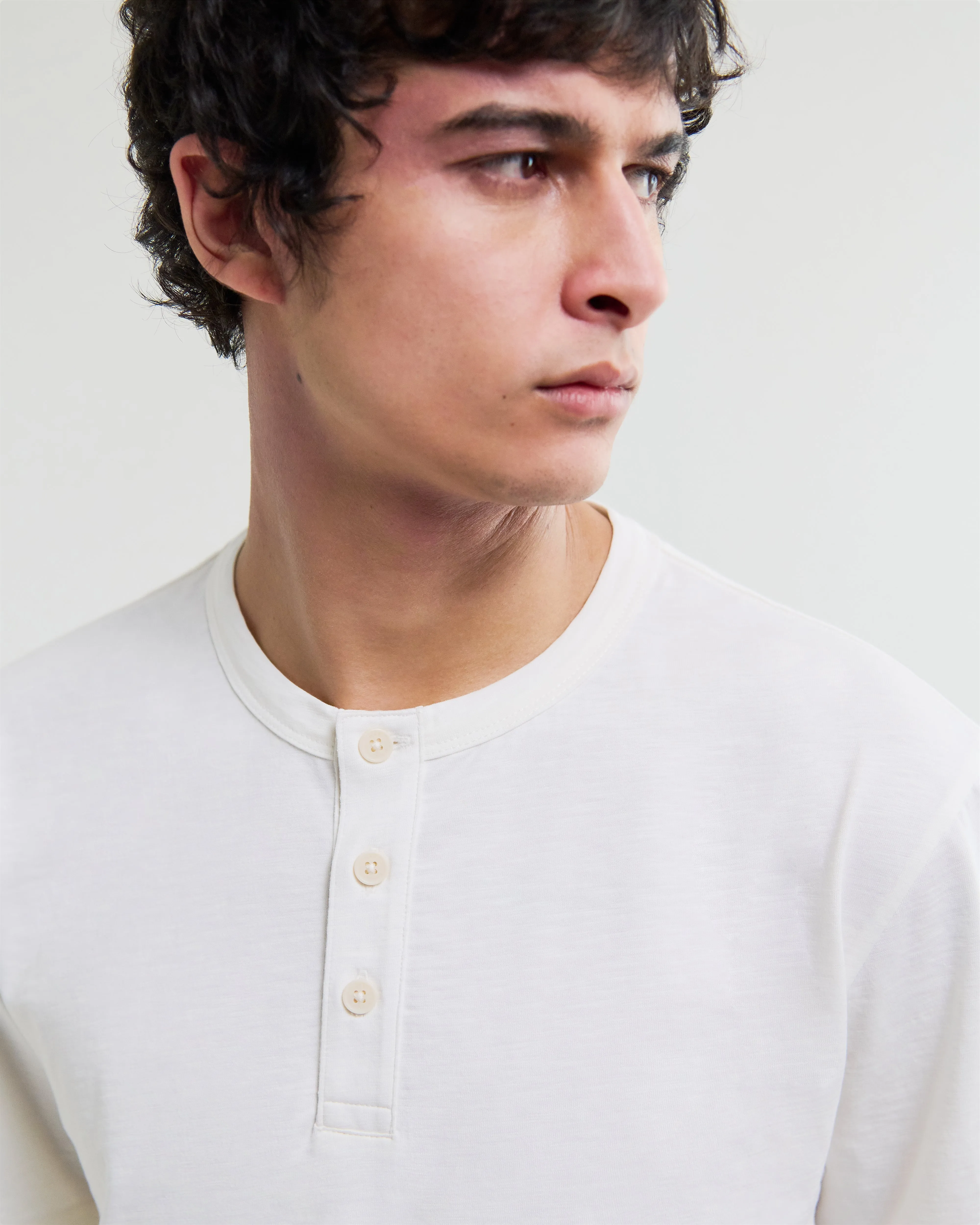 Hill - Off White Slub Organic Cotton Henley T-Shirt sold by Wax London product image thumbnail 3