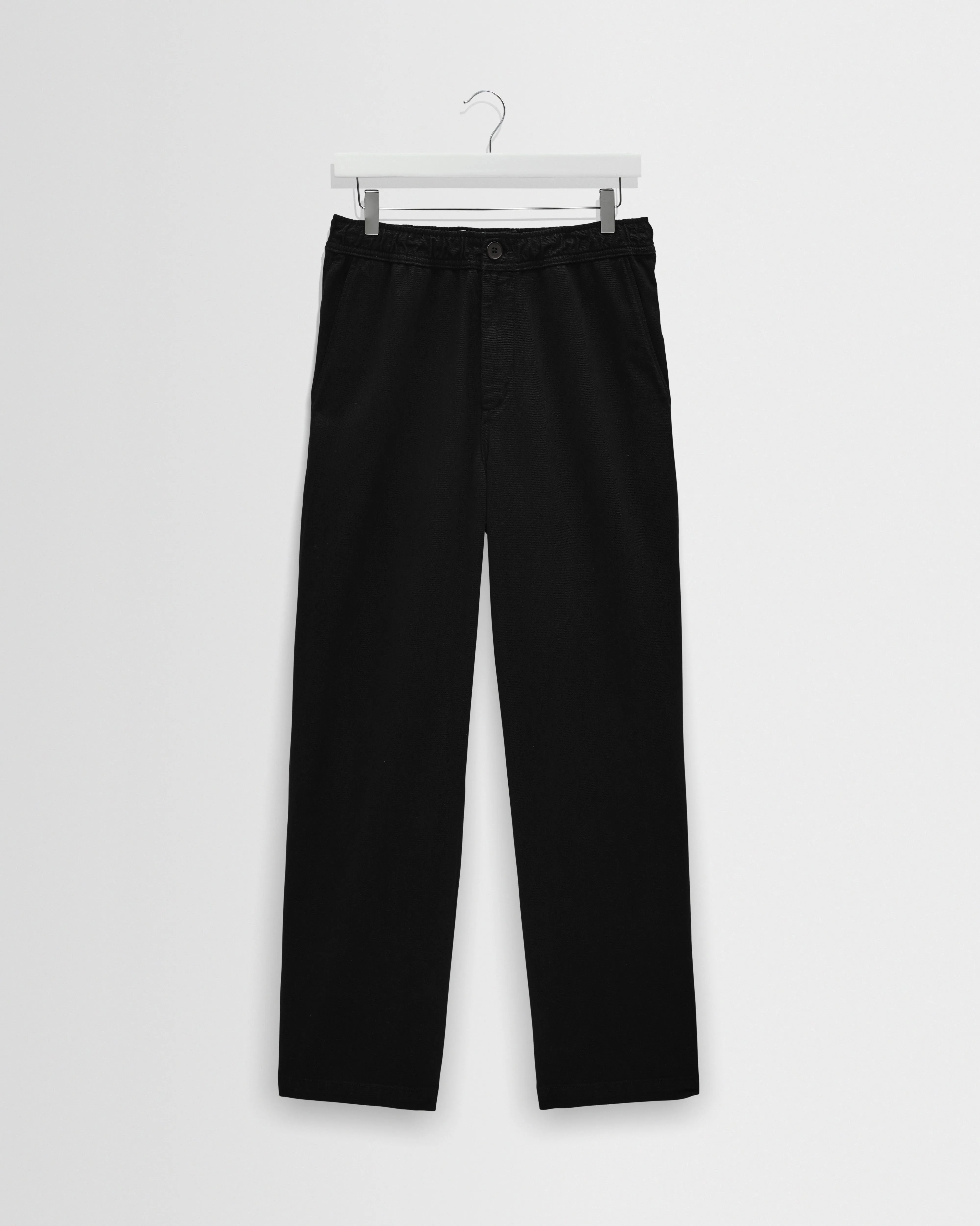 Hyde - Black Organic Cotton Twill Straight Fit Trousers sold by Wax London