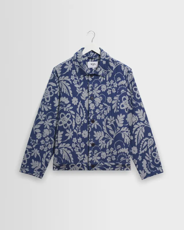 Iggy - Blue And Ecru Floral Jacquard Jacket made by Wax London