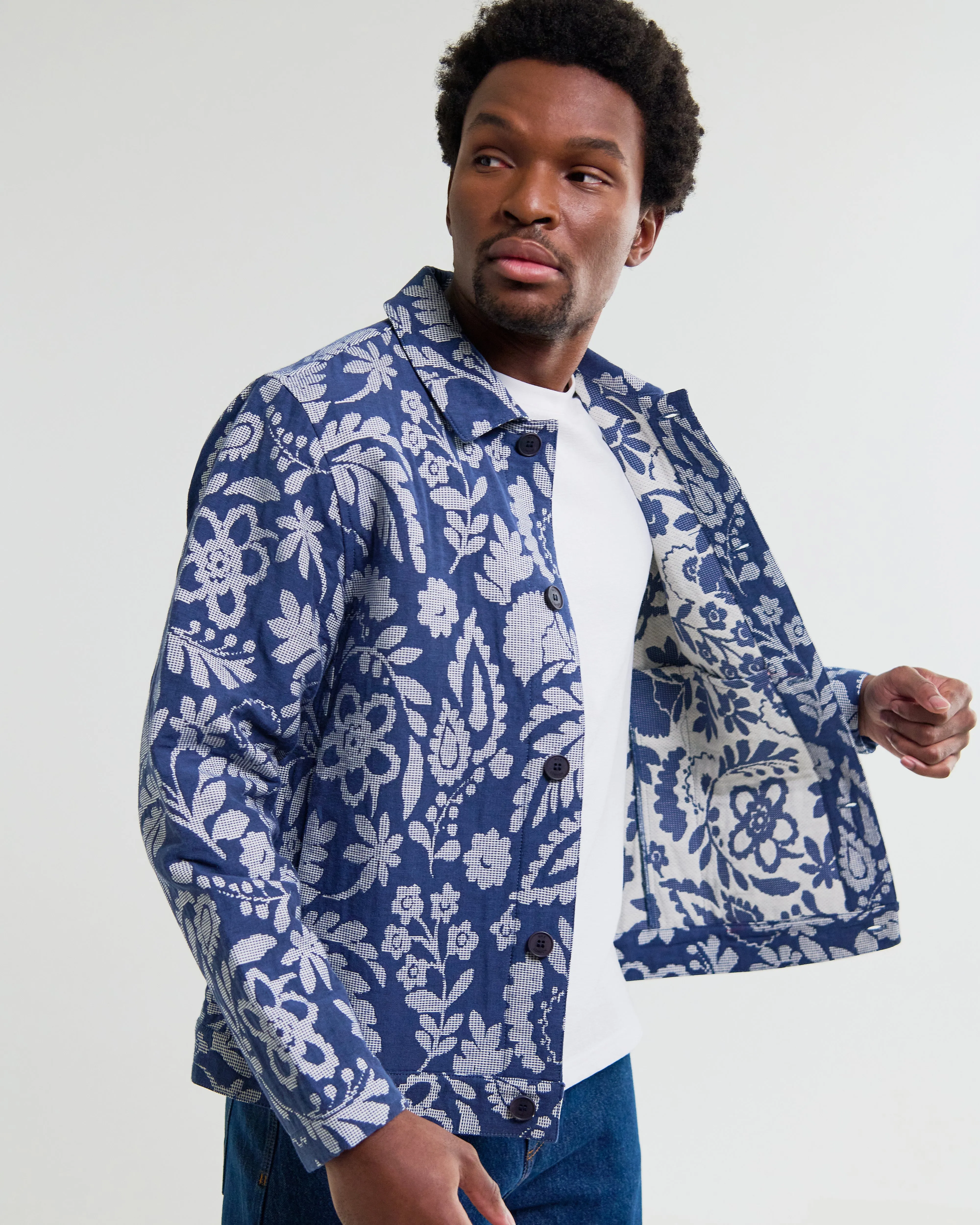 Iggy - Blue And Ecru Floral Jacquard Jacket sold by Wax London product image thumbnail 3