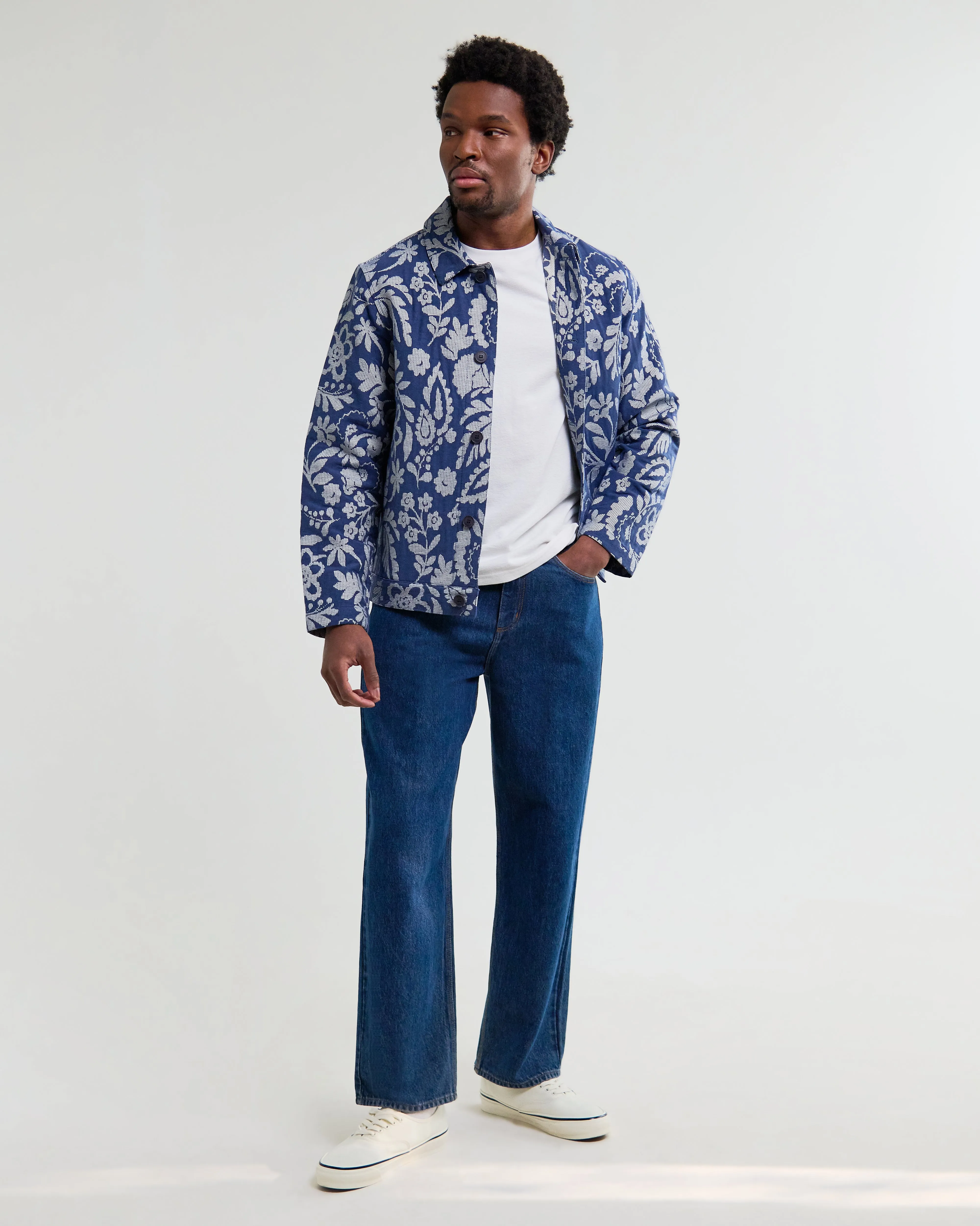 Iggy - Blue And Ecru Floral Jacquard Jacket sold by Wax London product image thumbnail 4