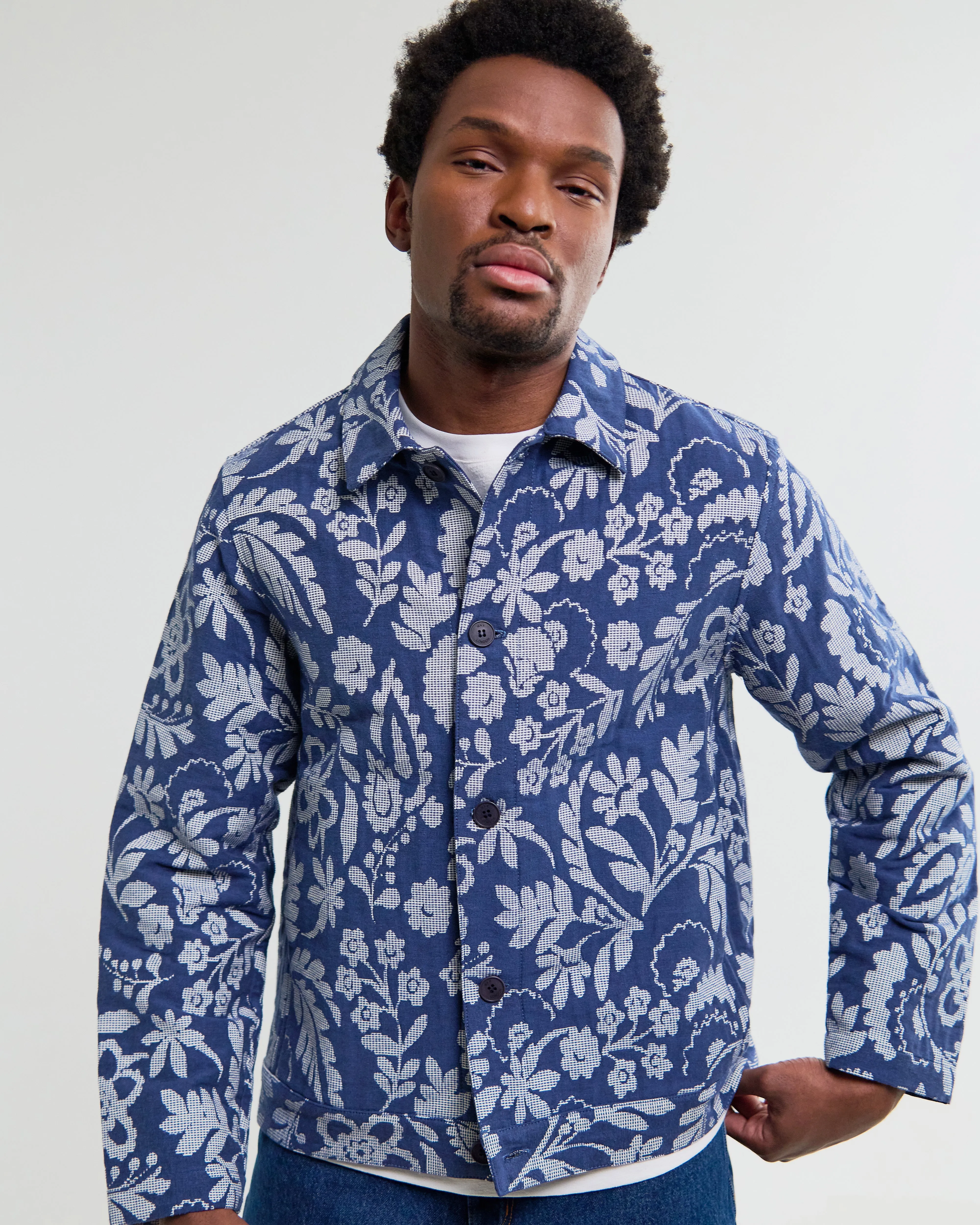 Iggy - Blue And Ecru Floral Jacquard Jacket sold by Wax London product image thumbnail 2
