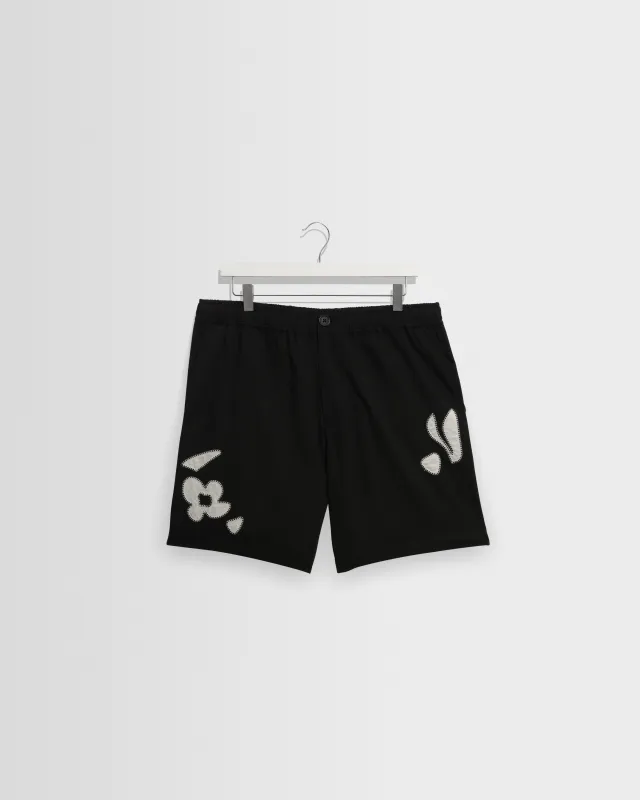Kurt - Black And Beige Abstract Applique Shorts made by Wax London