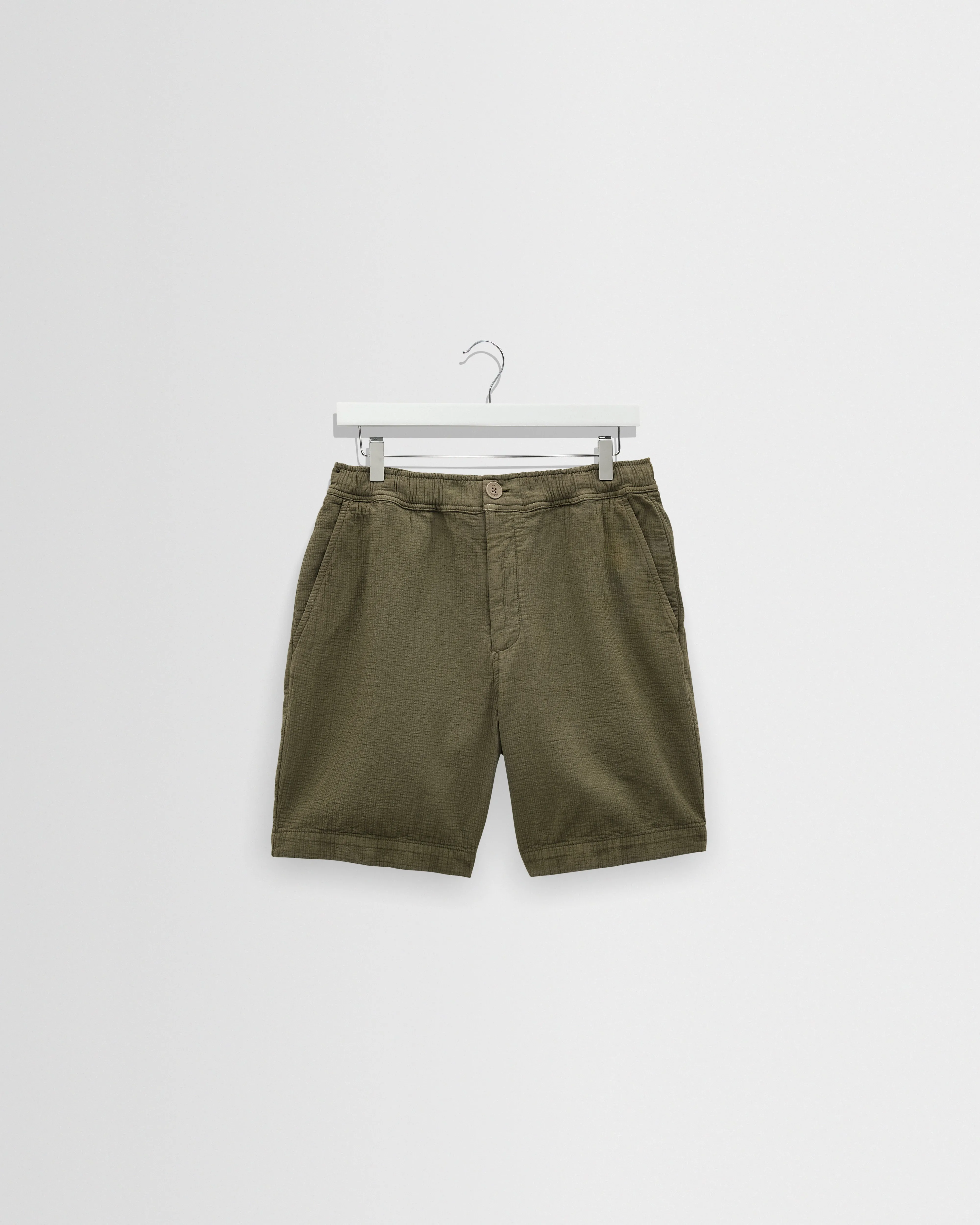 Kurt - Khaki Crinkle Cotton-Linen Shorts sold by Wax London