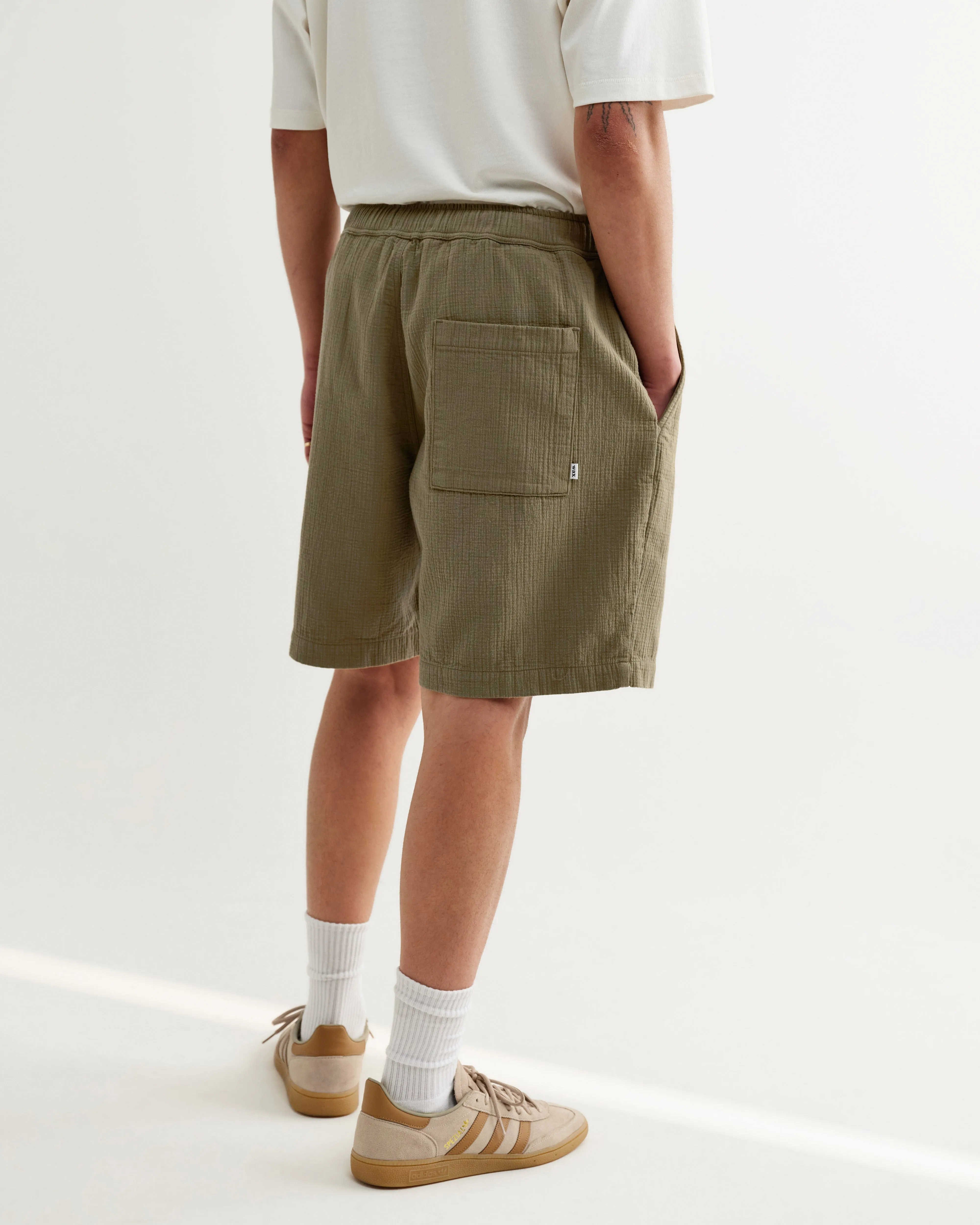 Kurt - Khaki Crinkle Cotton-Linen Shorts sold by Wax London product image thumbnail 5