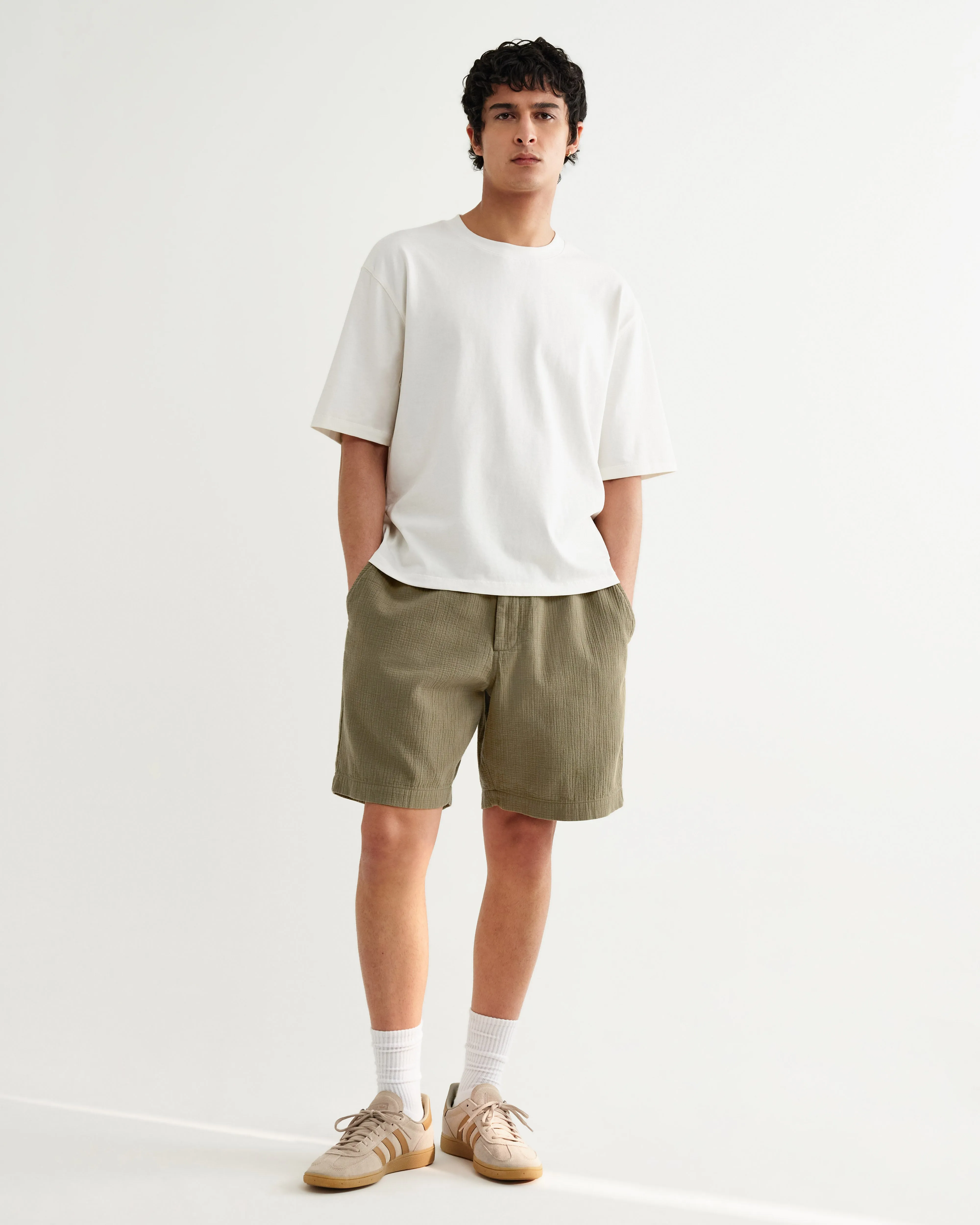 Kurt - Khaki Crinkle Cotton-Linen Shorts sold by Wax London product image thumbnail 2