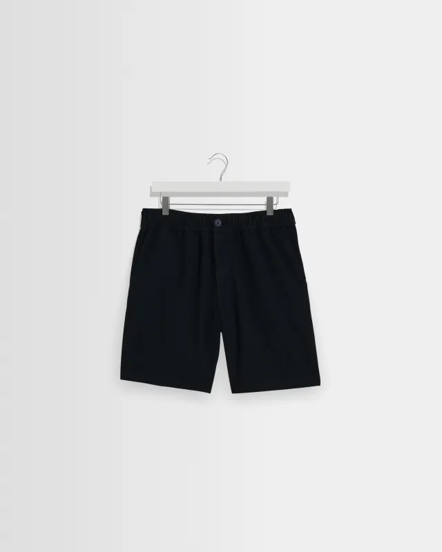 Kurt - Navy Crinkle Cotton-Linen Shorts made by Wax London