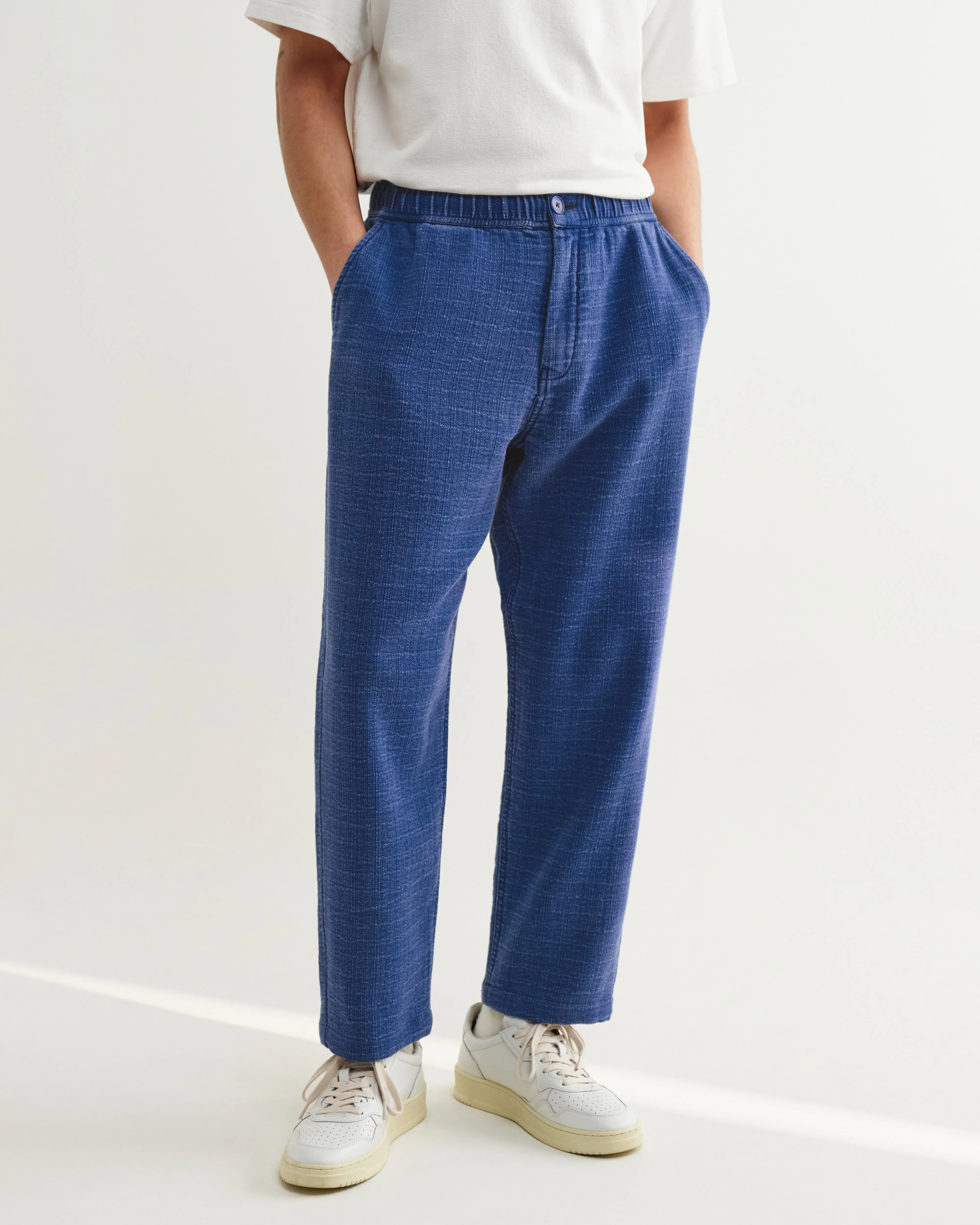 Kurt - Indigo Textured Organic Dobby Cotton Relaxed Fit Trousers sold by Wax London product image thumbnail 3