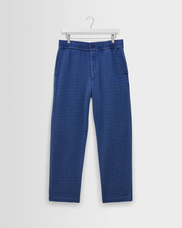 Kurt - Indigo Textured Organic Dobby Cotton Relaxed Fit Trousers made by Wax London