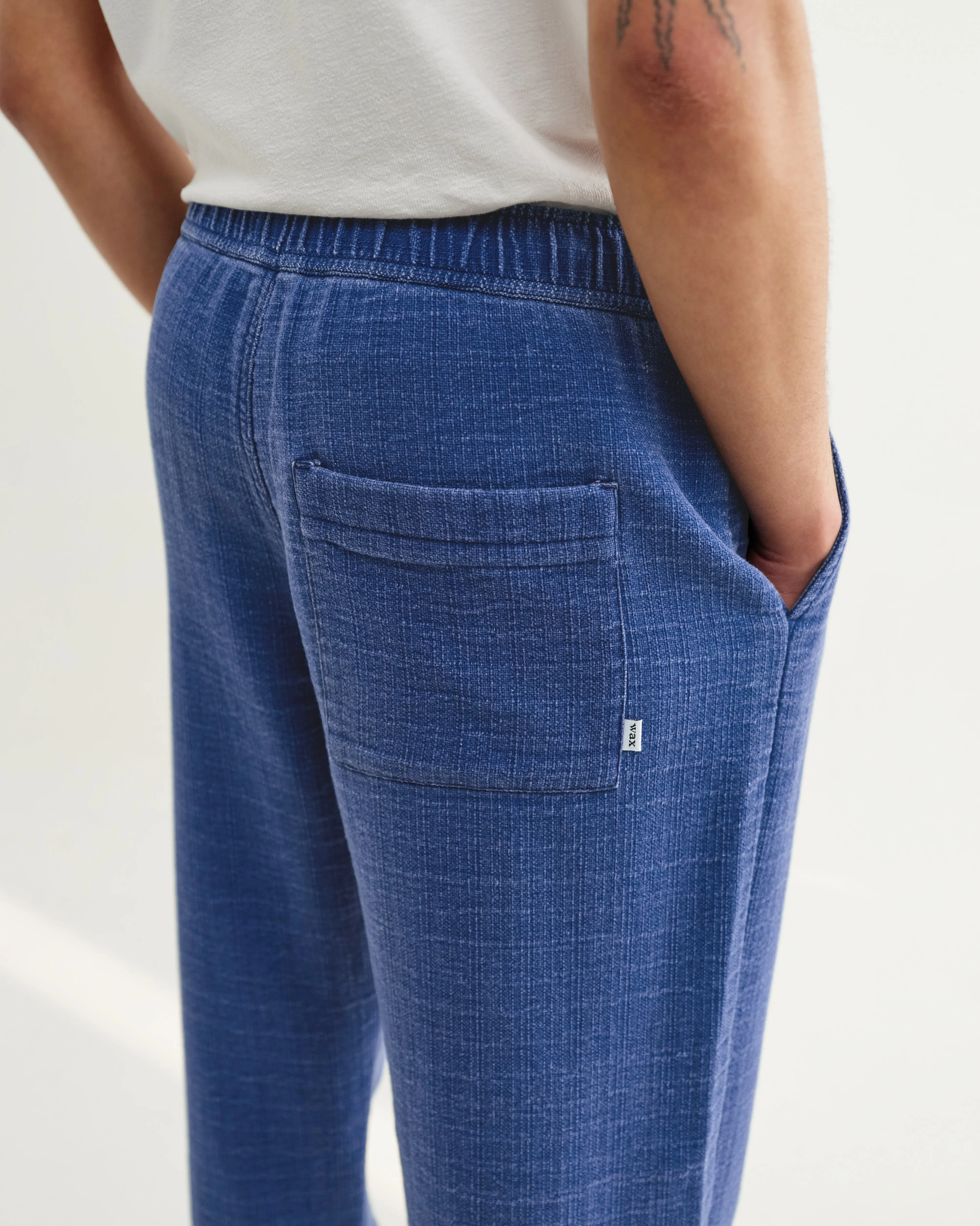 Kurt - Indigo Textured Organic Dobby Cotton Relaxed Fit Trousers sold by Wax London product image thumbnail 5