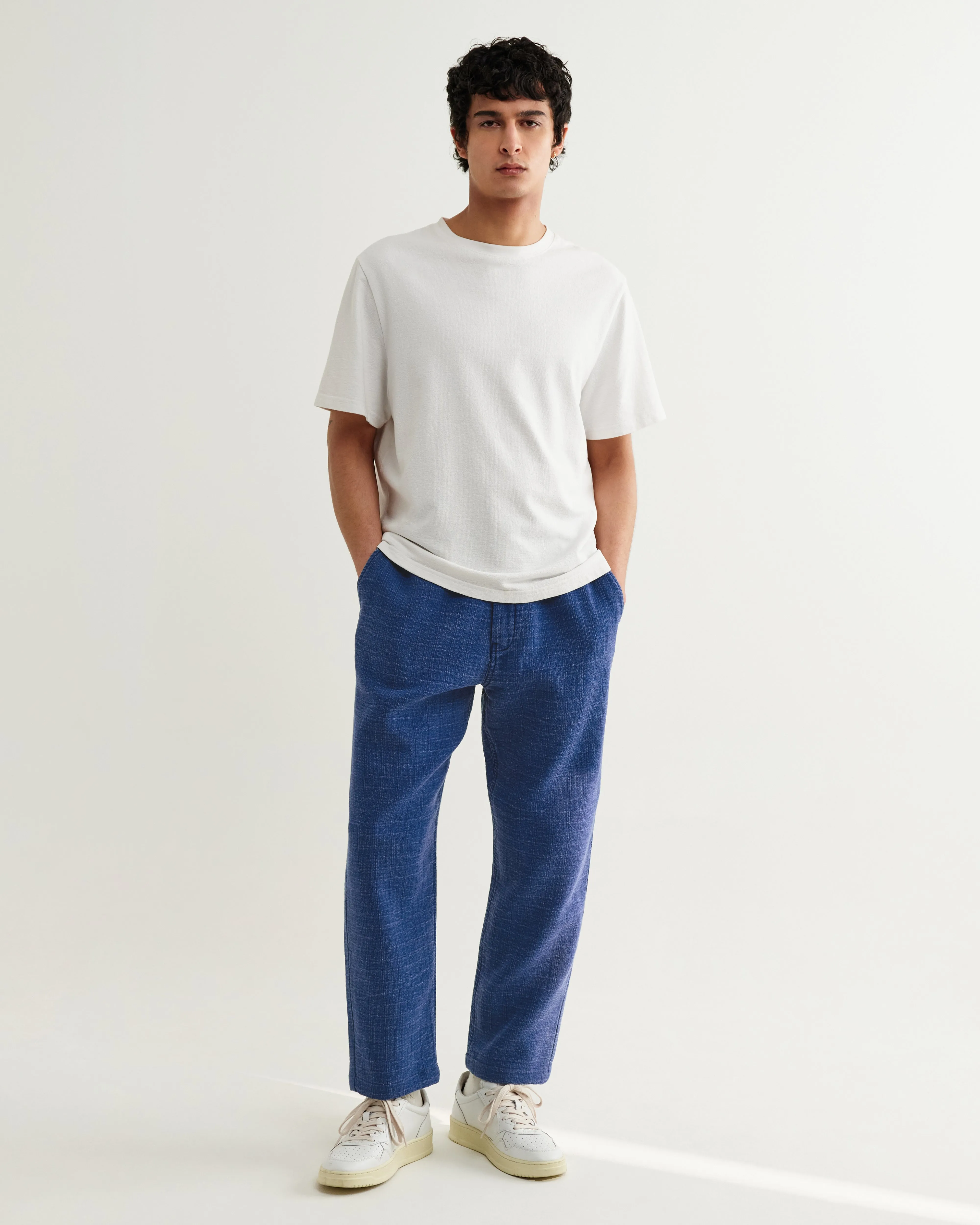 Kurt - Indigo Textured Organic Dobby Cotton Relaxed Fit Trousers sold by Wax London product image thumbnail 2