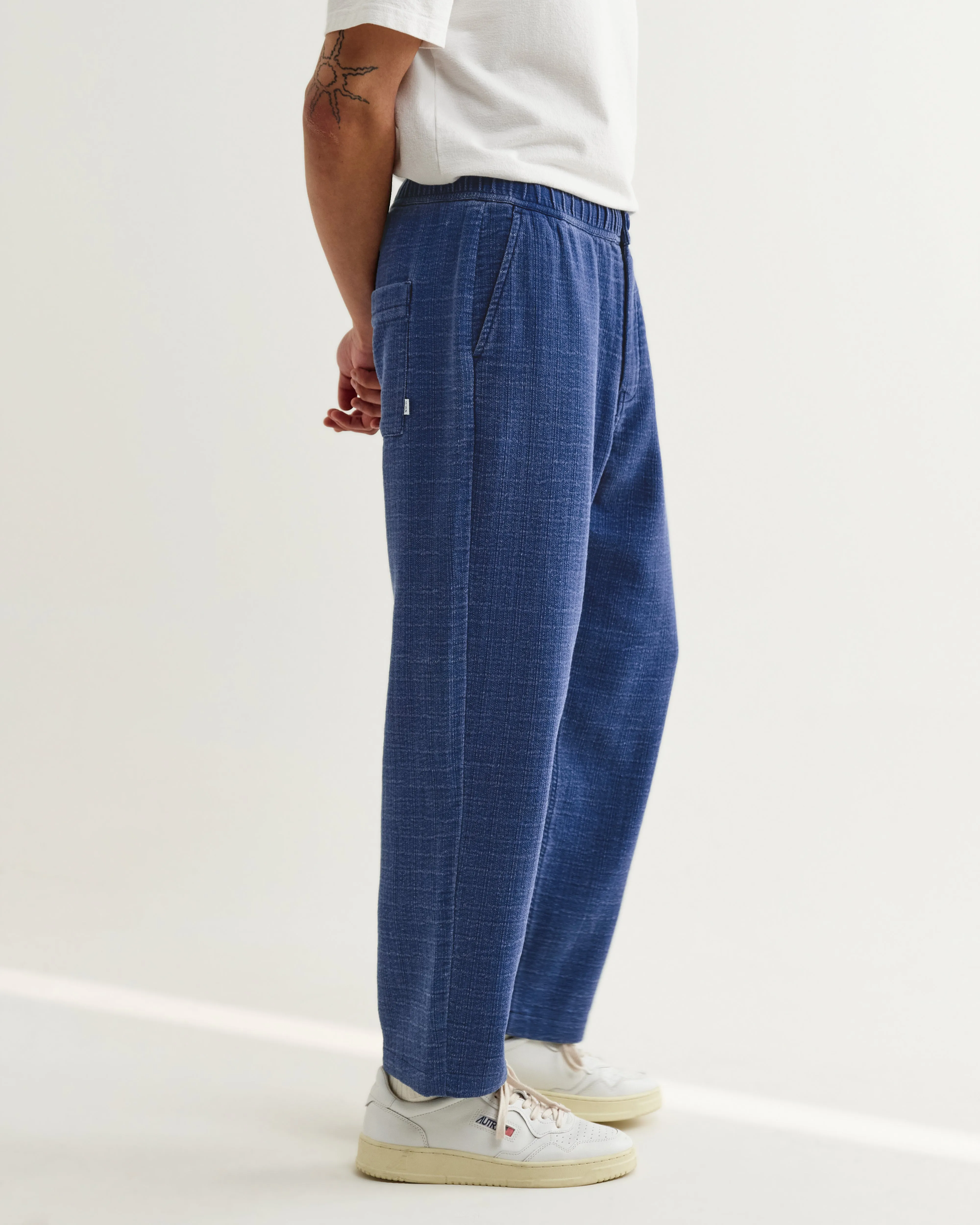 Kurt - Indigo Textured Organic Dobby Cotton Relaxed Fit Trousers sold by Wax London product image thumbnail 4