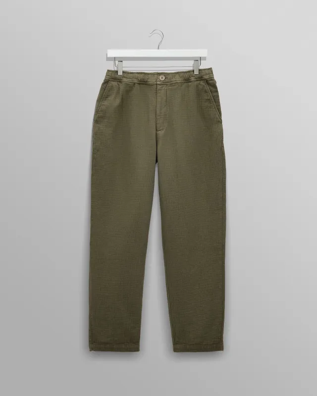 Kurt - Khaki Crinkle Cotton-Linen Relaxed Fit Trousers made by Wax London