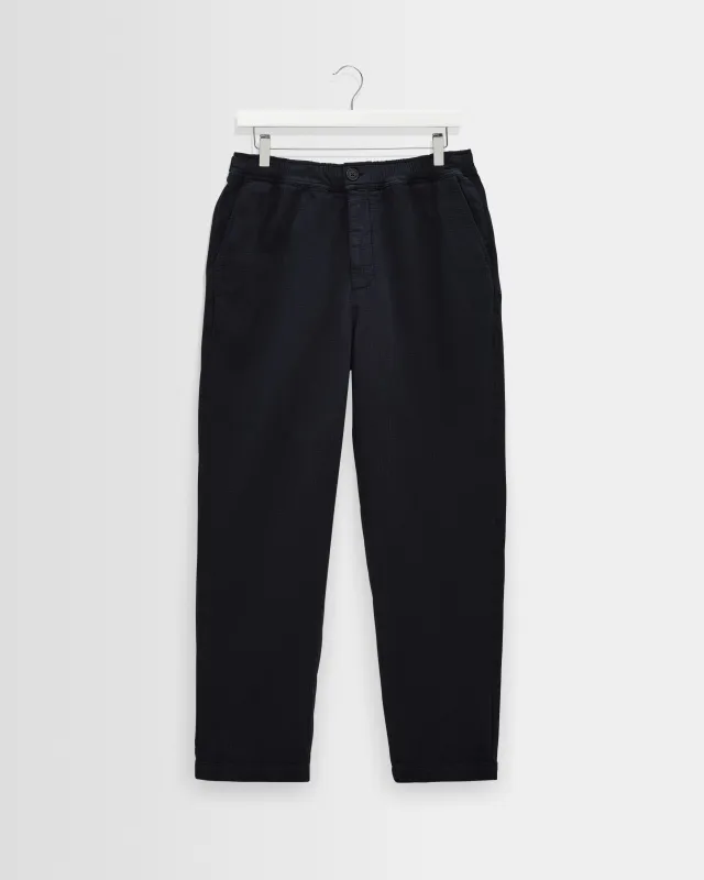 Kurt - Navy Crinkle Cotton-Linen Relaxed Fit Trousers made by Wax London