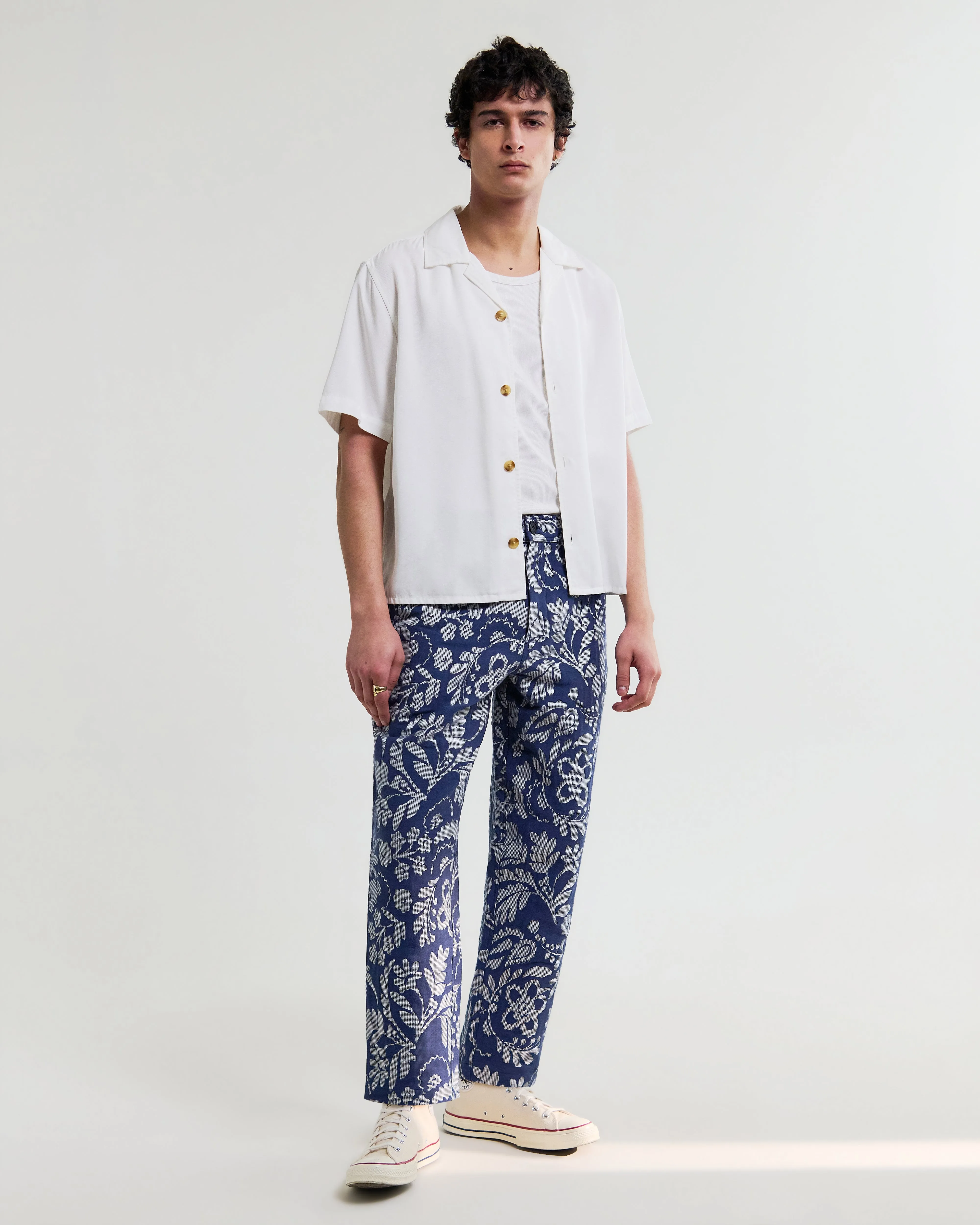 Kurt - Blue And Ecru Floral Jacquard Relaxed Fit Trousers sold by Wax London product image thumbnail 2