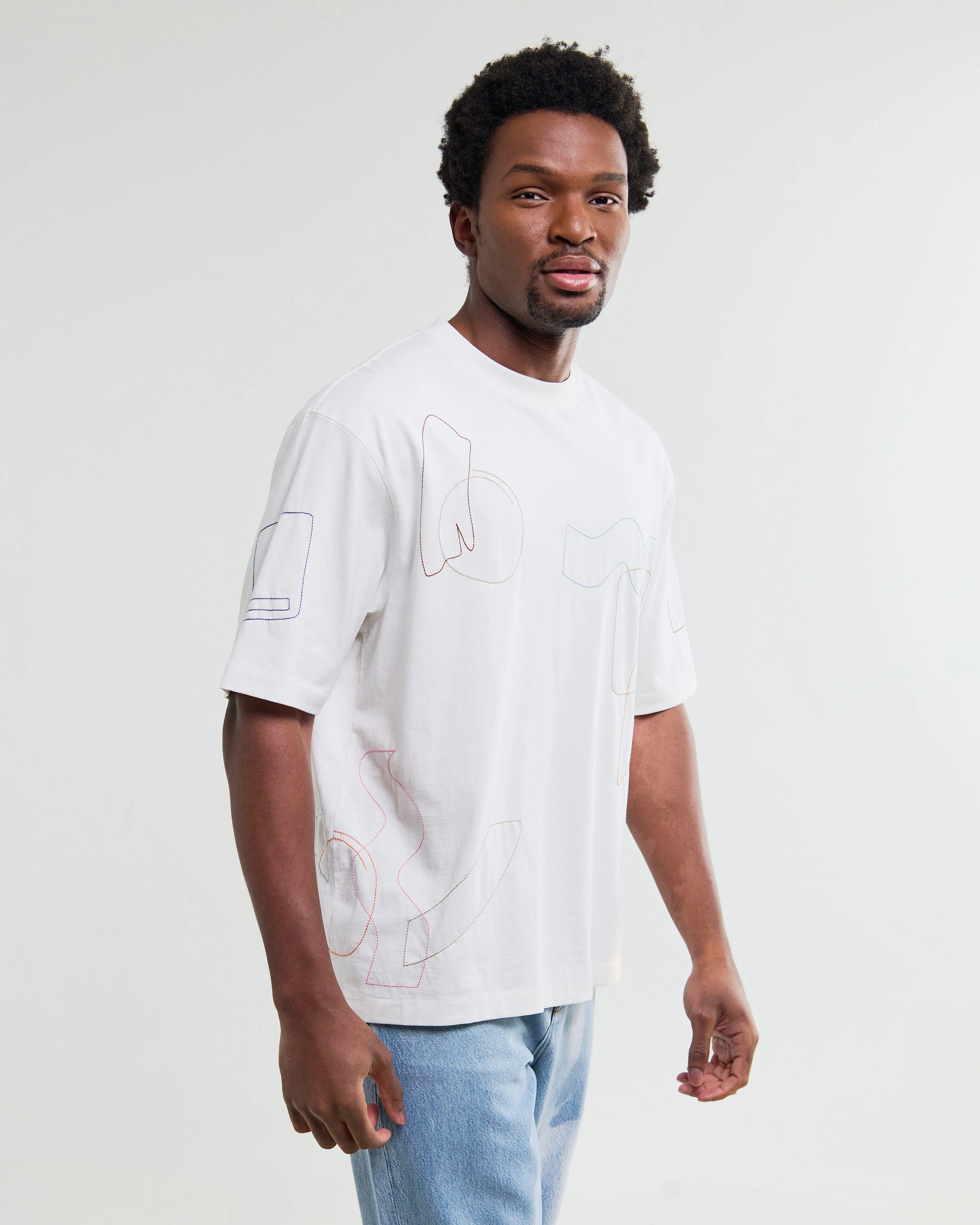 Milton - Ecru Organic Cotton Embroidered Shapes T-Shirt sold by Wax London product image thumbnail 2