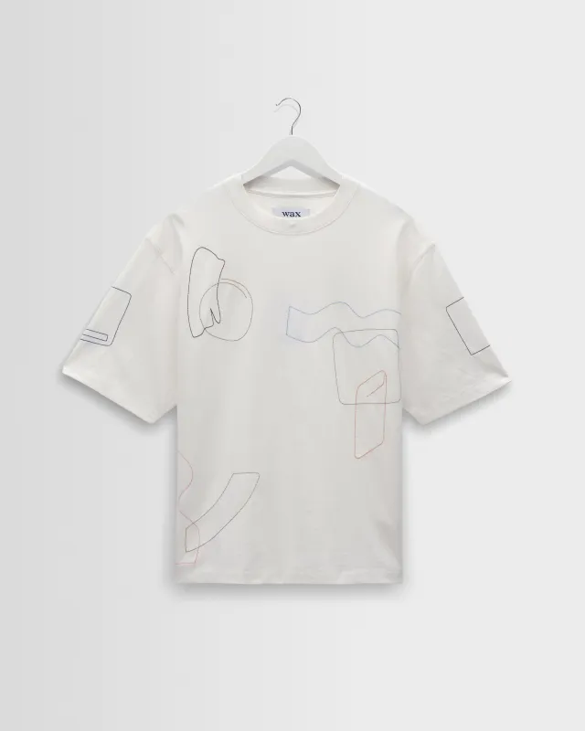 Milton - Ecru Organic Cotton Embroidered Shapes T-Shirt made by Wax London