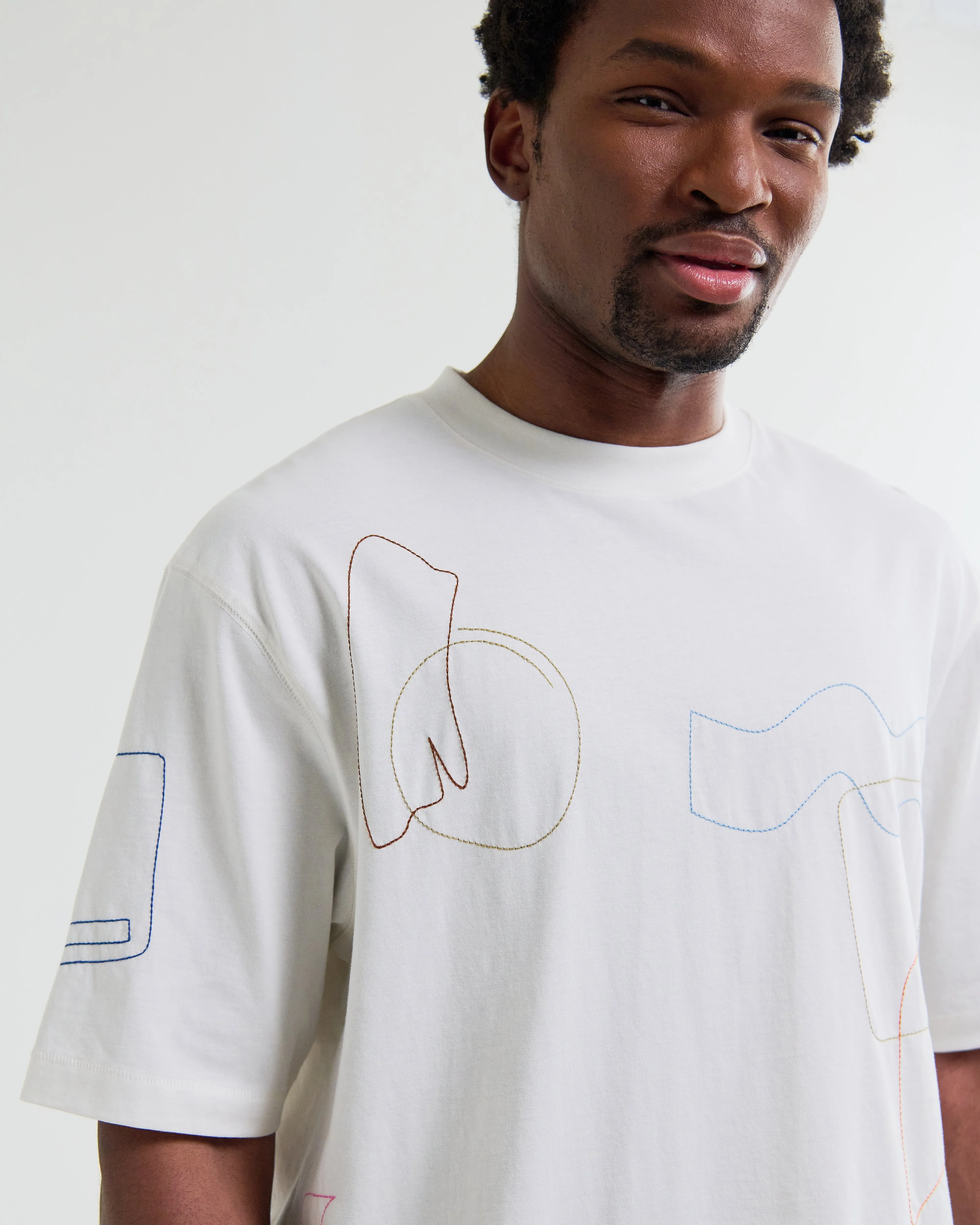 Milton - Ecru Organic Cotton Embroidered Shapes T-Shirt sold by Wax London product image thumbnail 3
