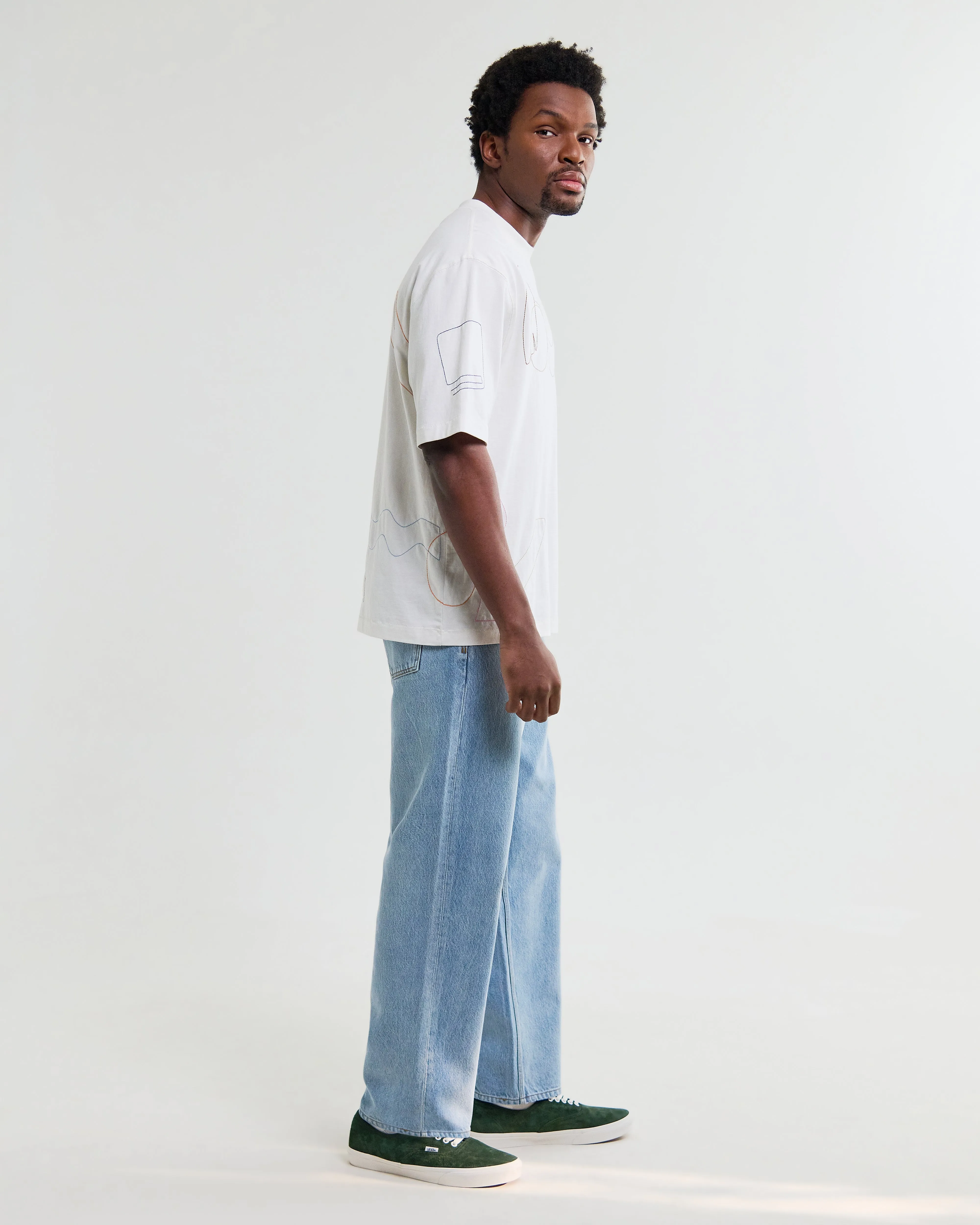 Milton - Ecru Organic Cotton Embroidered Shapes T-Shirt sold by Wax London product image thumbnail 5