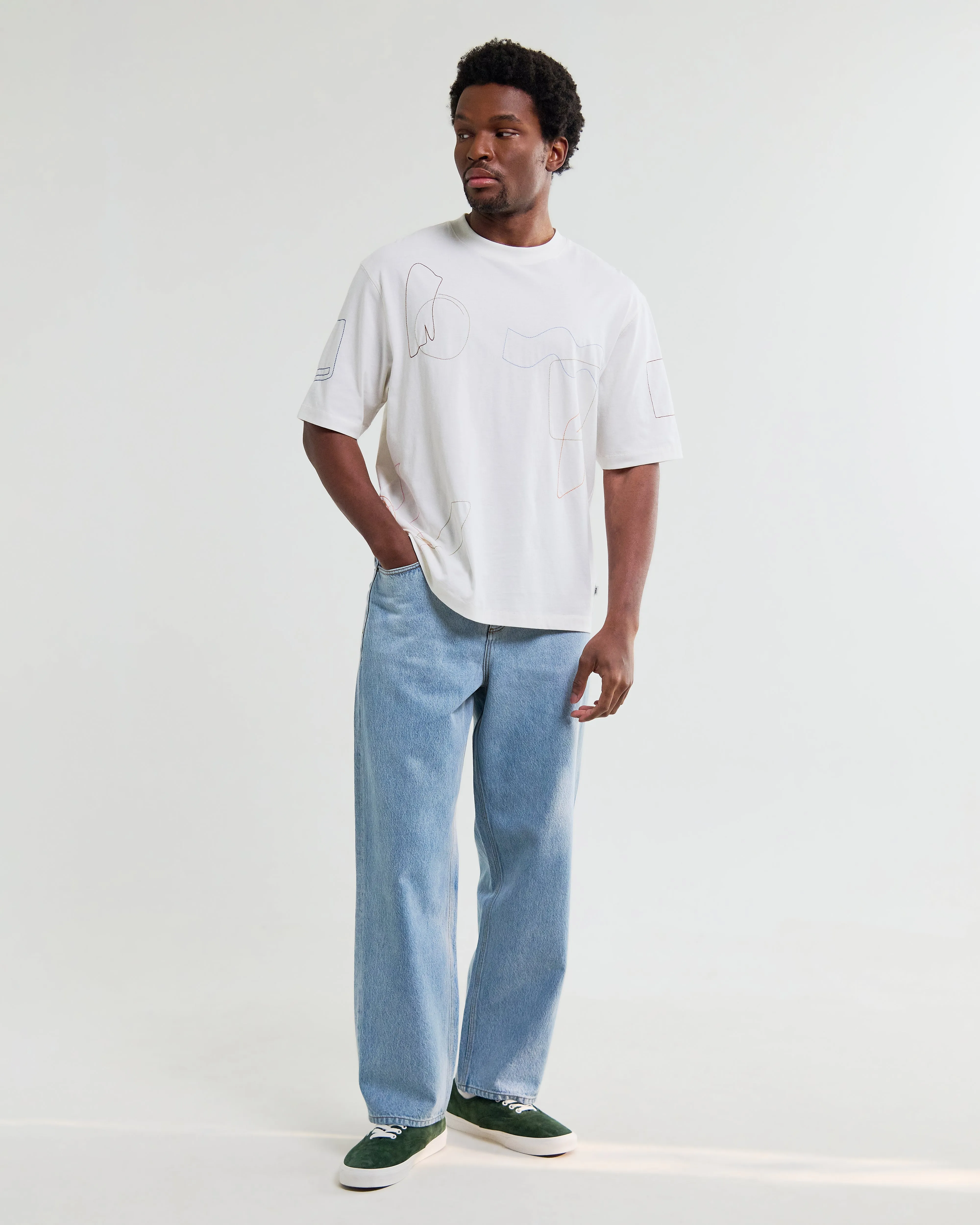 Milton - Ecru Organic Cotton Embroidered Shapes T-Shirt sold by Wax London product image thumbnail 4