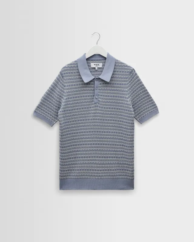 Naples - Light Blue Mini Geometric Knitted Polo made by Wax London