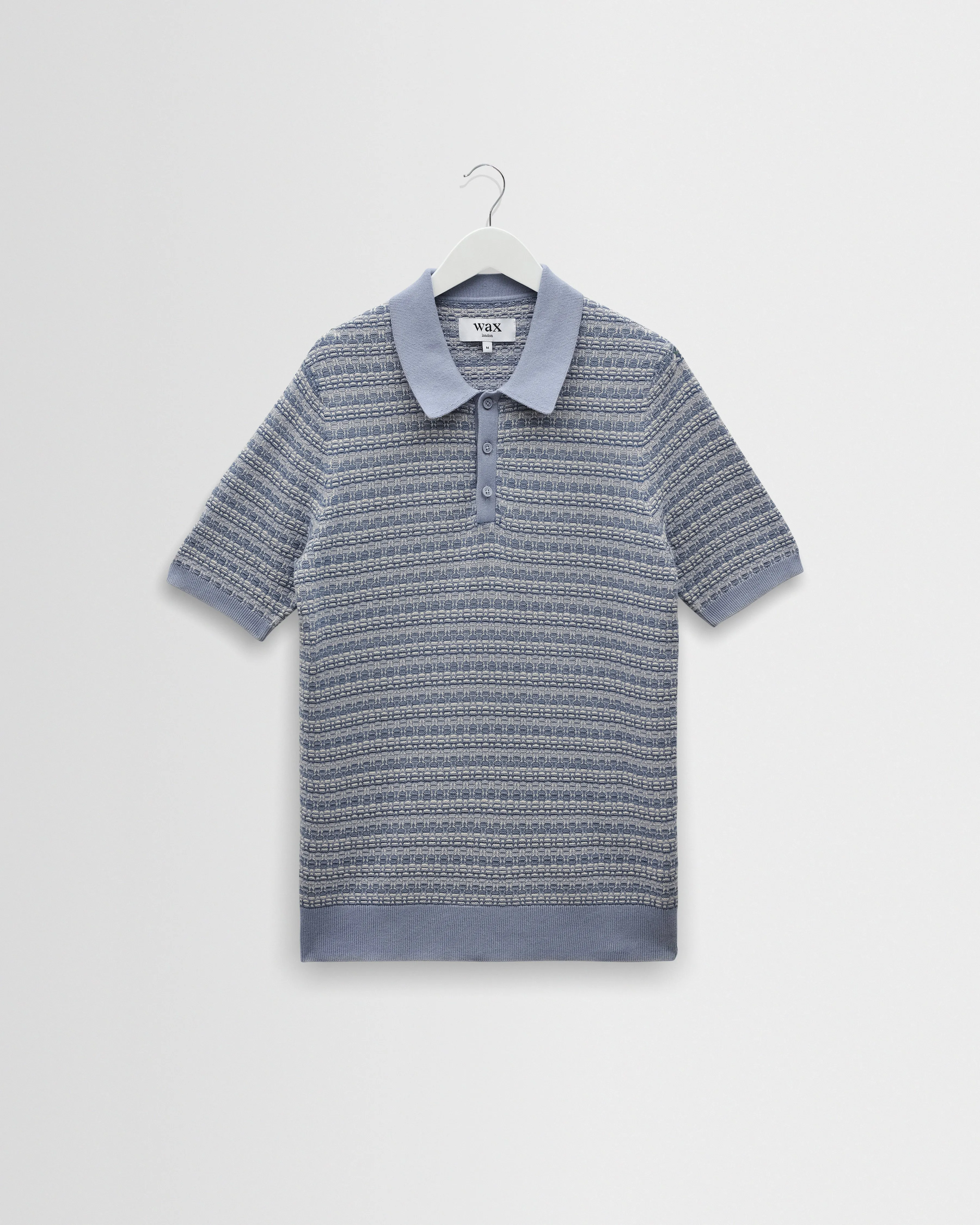 Naples - Light Blue Mini Geometric Knitted Polo sold by Wax London