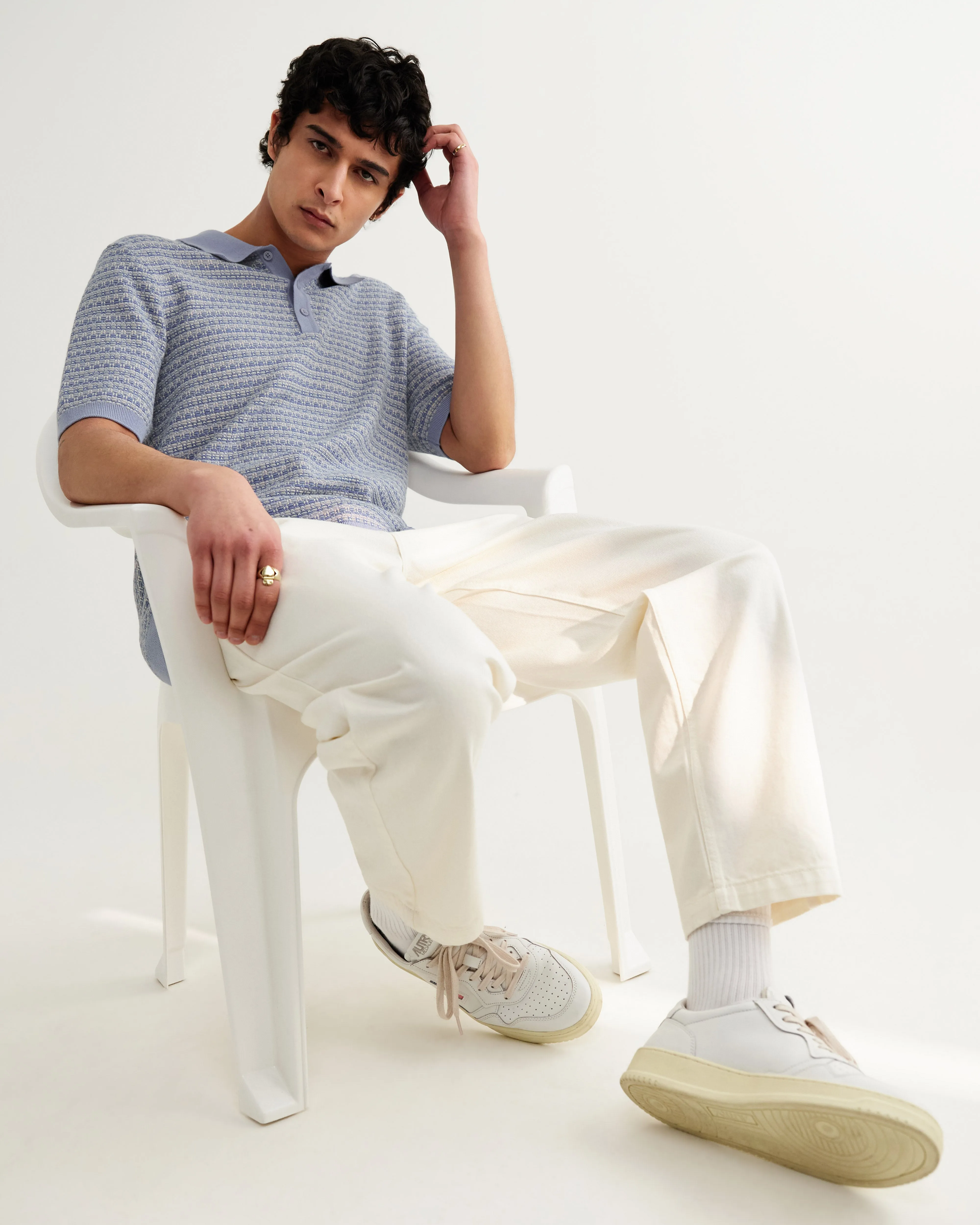 Naples - Light Blue Mini Geometric Knitted Polo sold by Wax London product image thumbnail 3