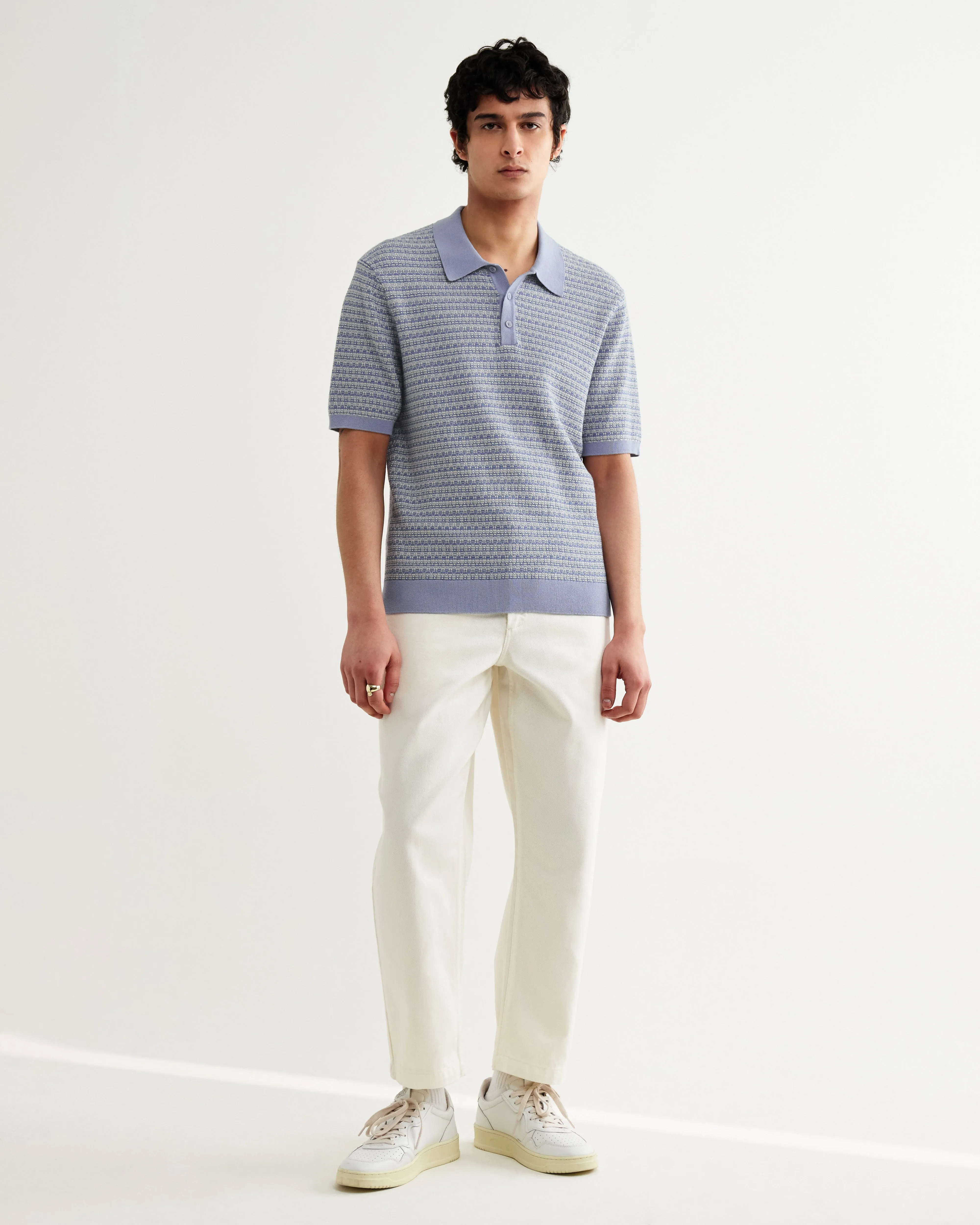 Naples - Light Blue Mini Geometric Knitted Polo sold by Wax London product image thumbnail 4