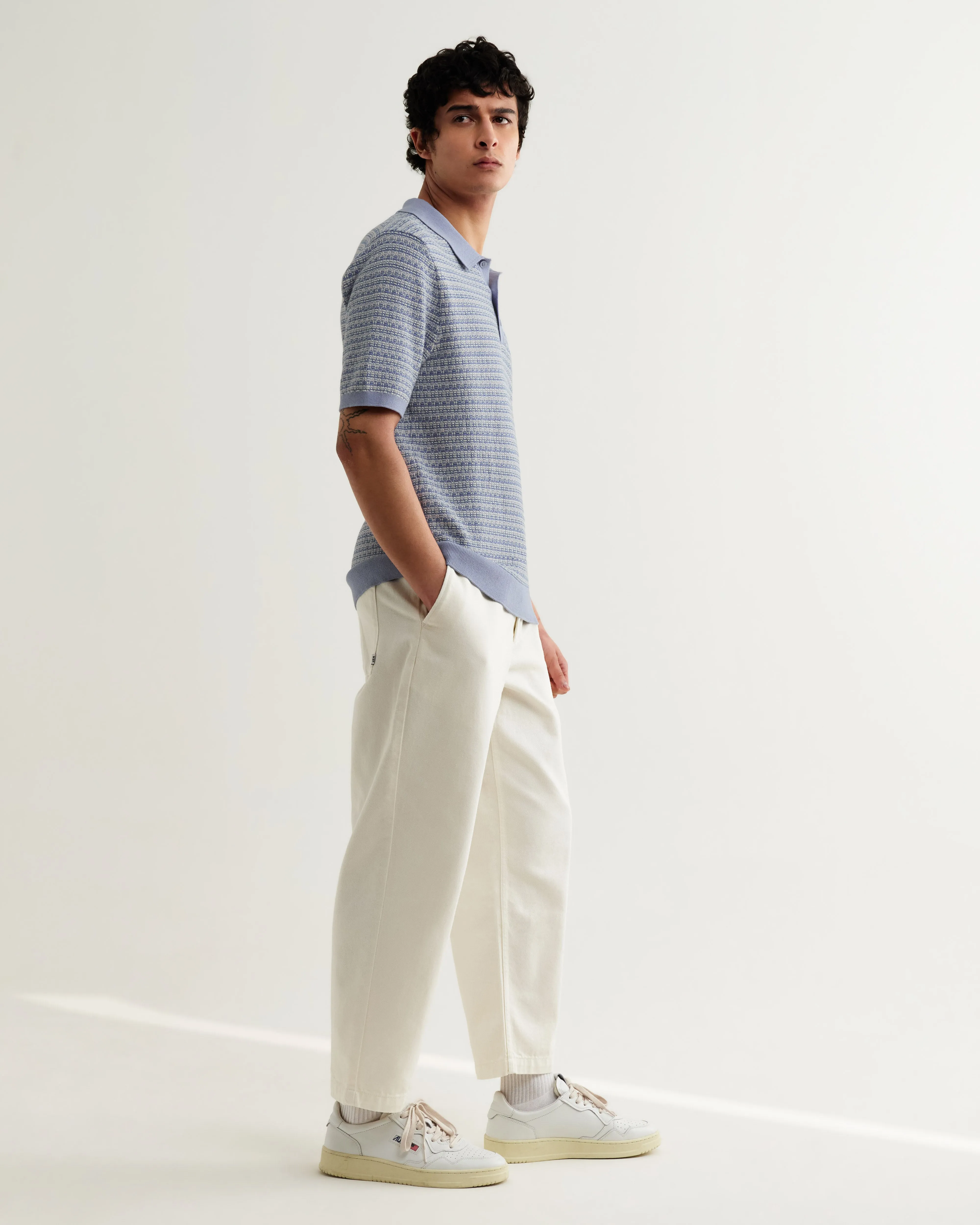 Naples - Light Blue Mini Geometric Knitted Polo sold by Wax London product image thumbnail 5