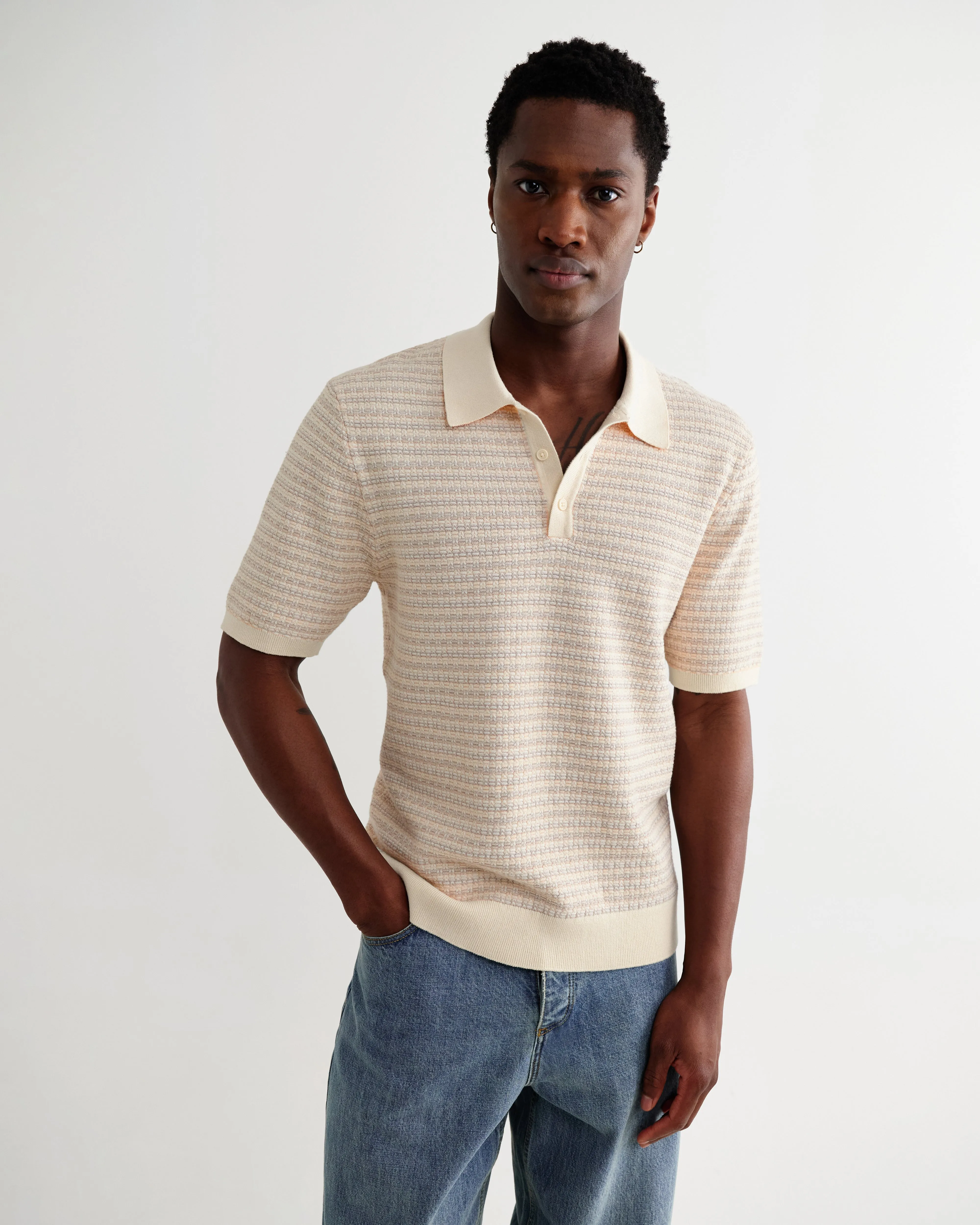 Naples - Natural Mini Geometric Knitted Polo sold by Wax London product image thumbnail 2