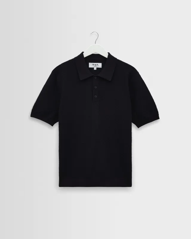 Naples - Navy Retro Diamond Knitted Polo made by Wax London