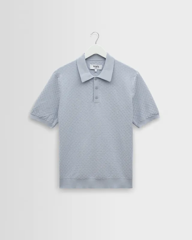 Naples - Pale Blue Retro Diamond Knitted Polo made by Wax London