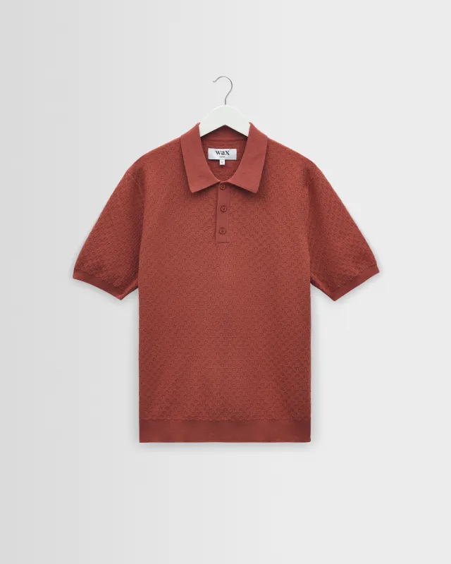 Naples - Rust Retro Diamond Knitted Polo made by Wax London