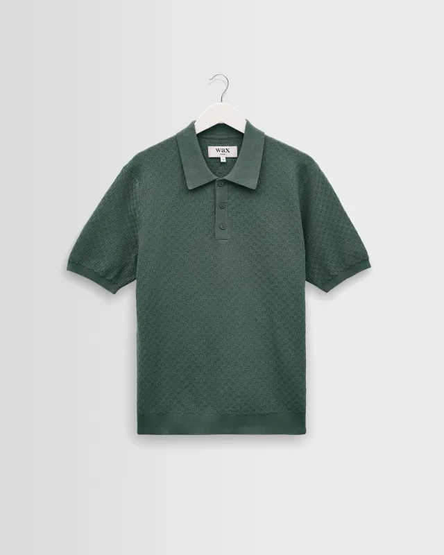 Naples - Sea Green Retro Diamond Knitted Polo made by Wax London