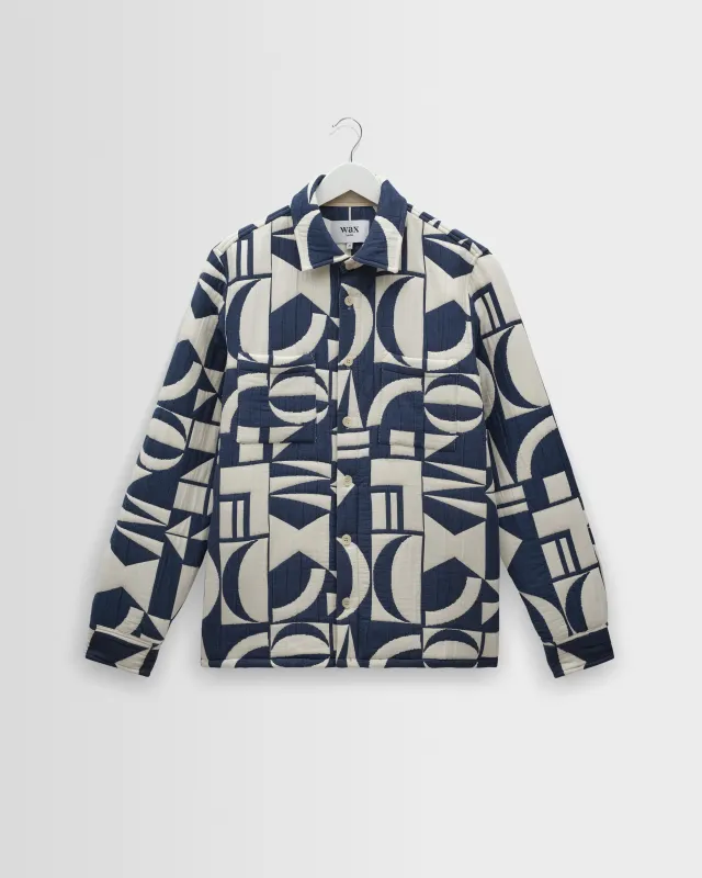 Otto - Blue And Ecru Quilted Jacquard Overshirt made by Wax London