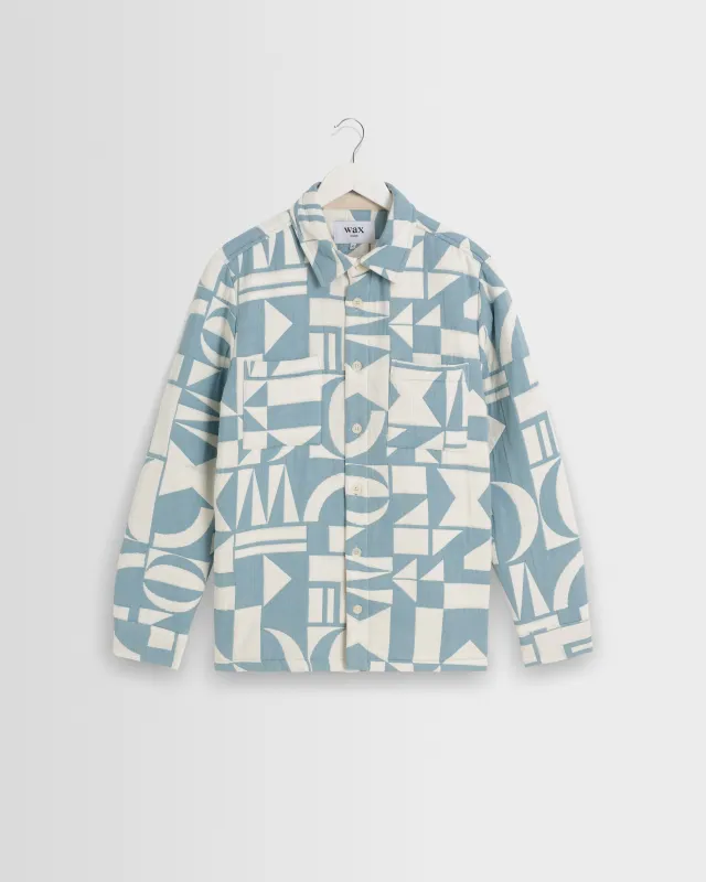 Otto - Light Blue And Ecru Quilted Jacquard Overshirt made by Wax London