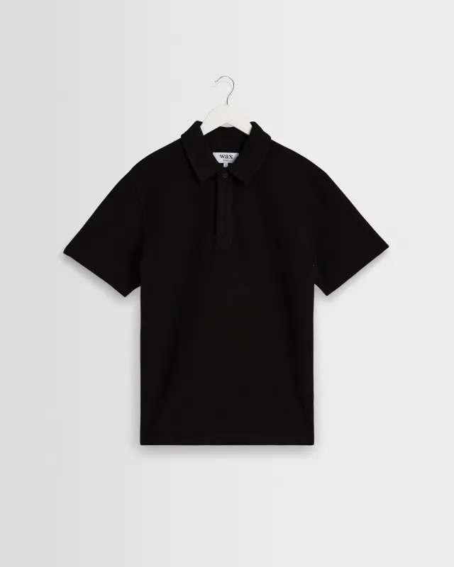 Shore - Black Textured Short-Sleeve Polo Shirt made by Wax London