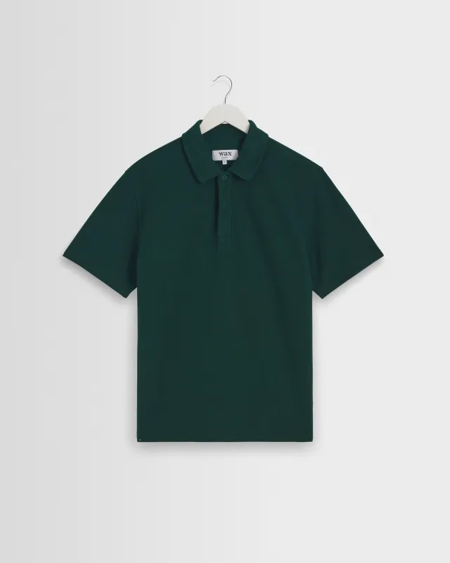 Shore - Bottle Green Textured Short-Sleeve Polo Shirt made by Wax London
