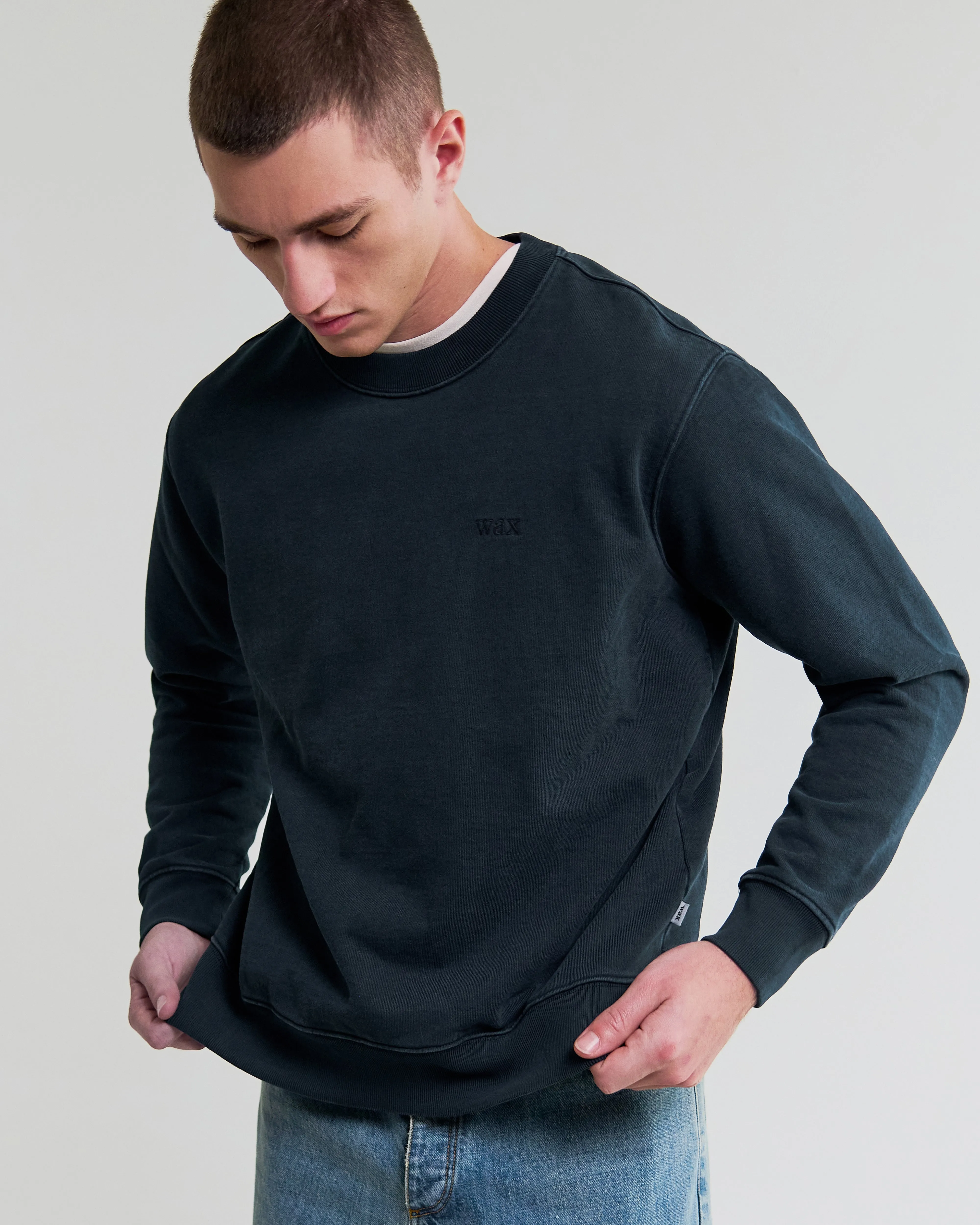 Sidney - Washed Navy Loopback Cotton Sweatshirt sold by Wax London product image thumbnail 2