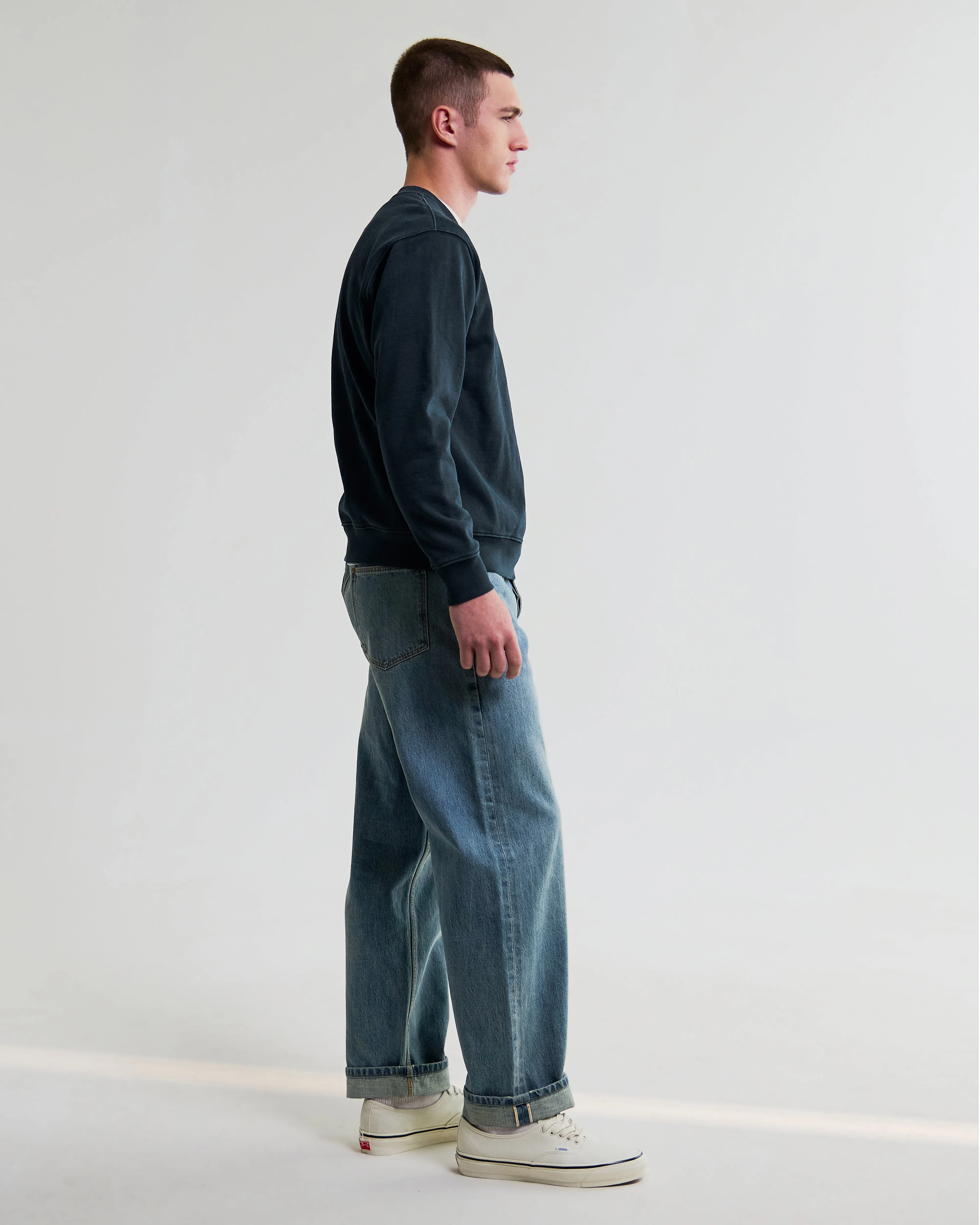 Sidney - Washed Navy Loopback Cotton Sweatshirt sold by Wax London product image thumbnail 5
