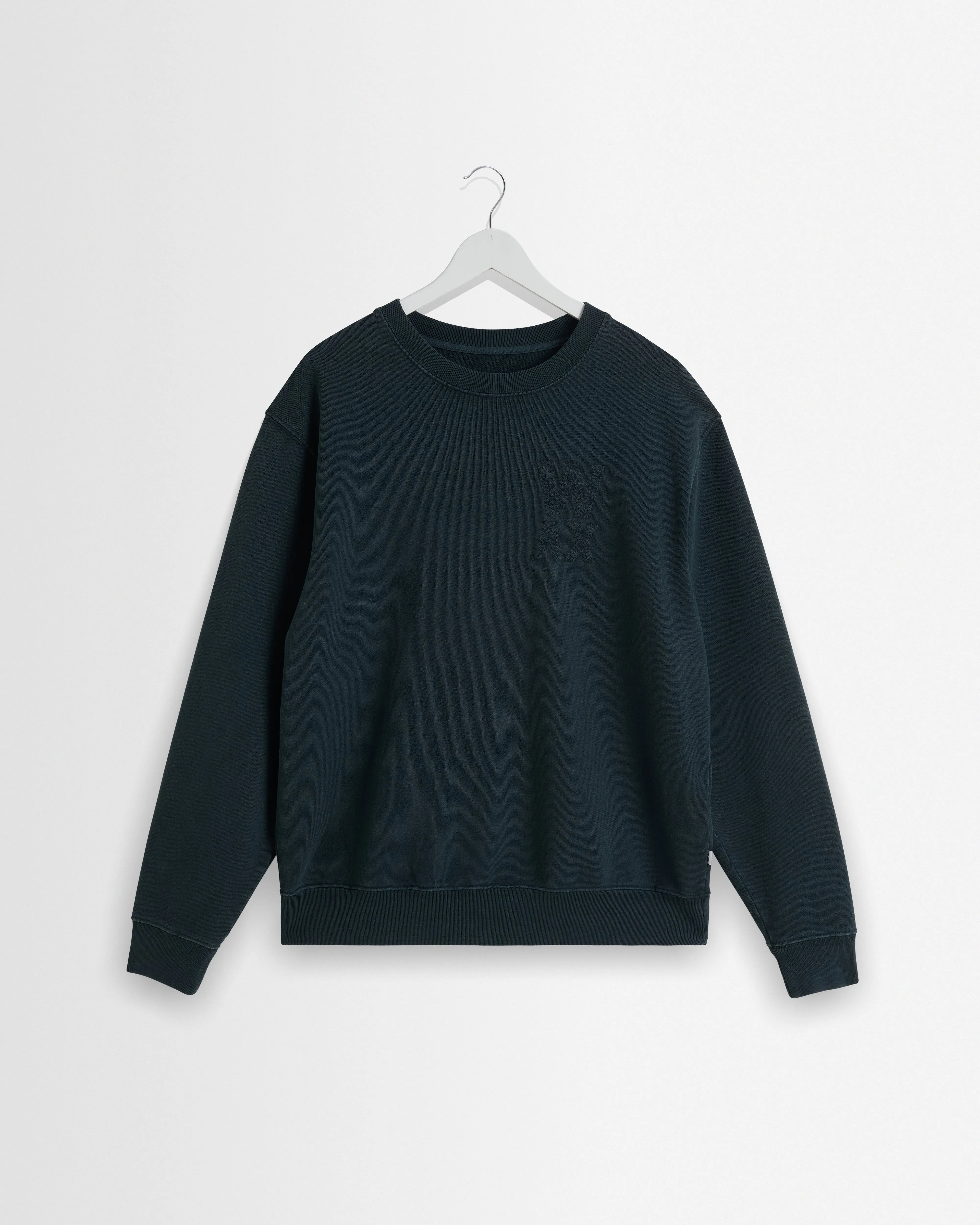 Sidney - Washed Black Embroidered Loopback Cotton Sweatshirt sold by Wax London