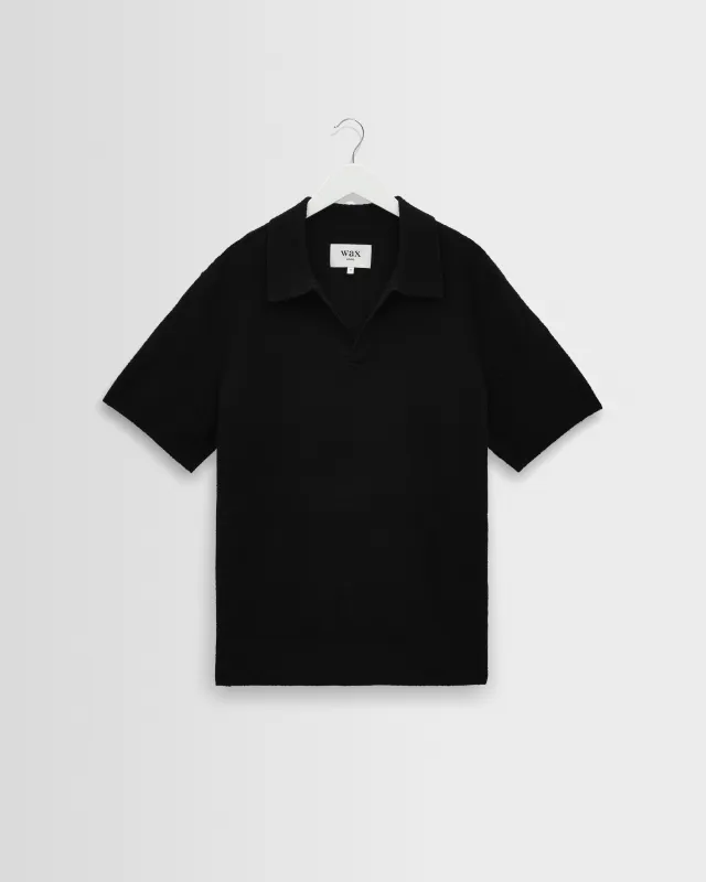Siena - Black Boucle Knitted Polo Shirt made by Wax London