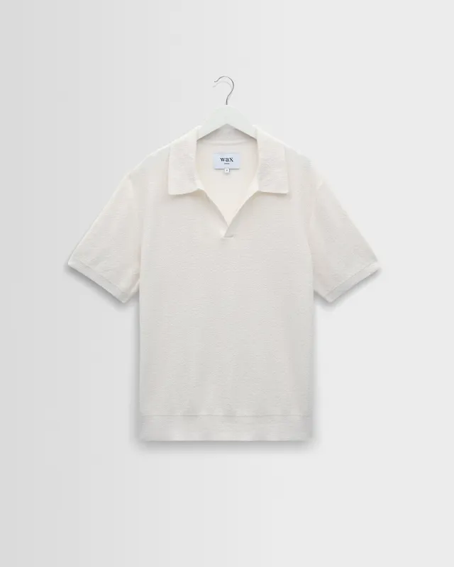 Siena - Ecru Boucle Knitted Polo Shirt made by Wax London