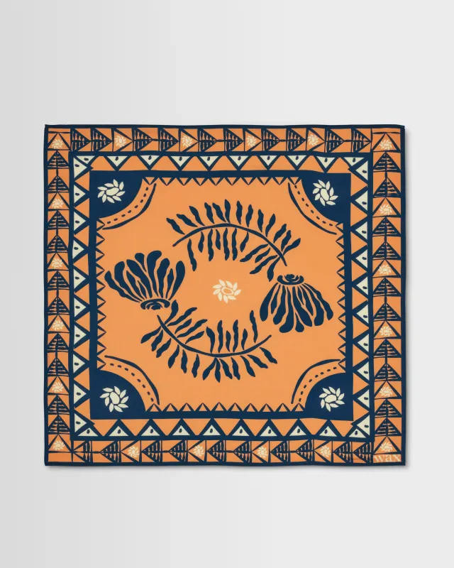 Sloane - Orange And Navy Painted Flower Neck Scarf made by Wax London