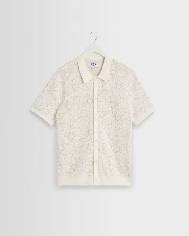 Tellaro - Ecru Flower Jacquard Shirt made by Wax London