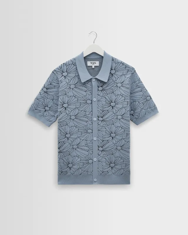 Tellaro - Light Blue Flower Jacquard Shirt made by Wax London