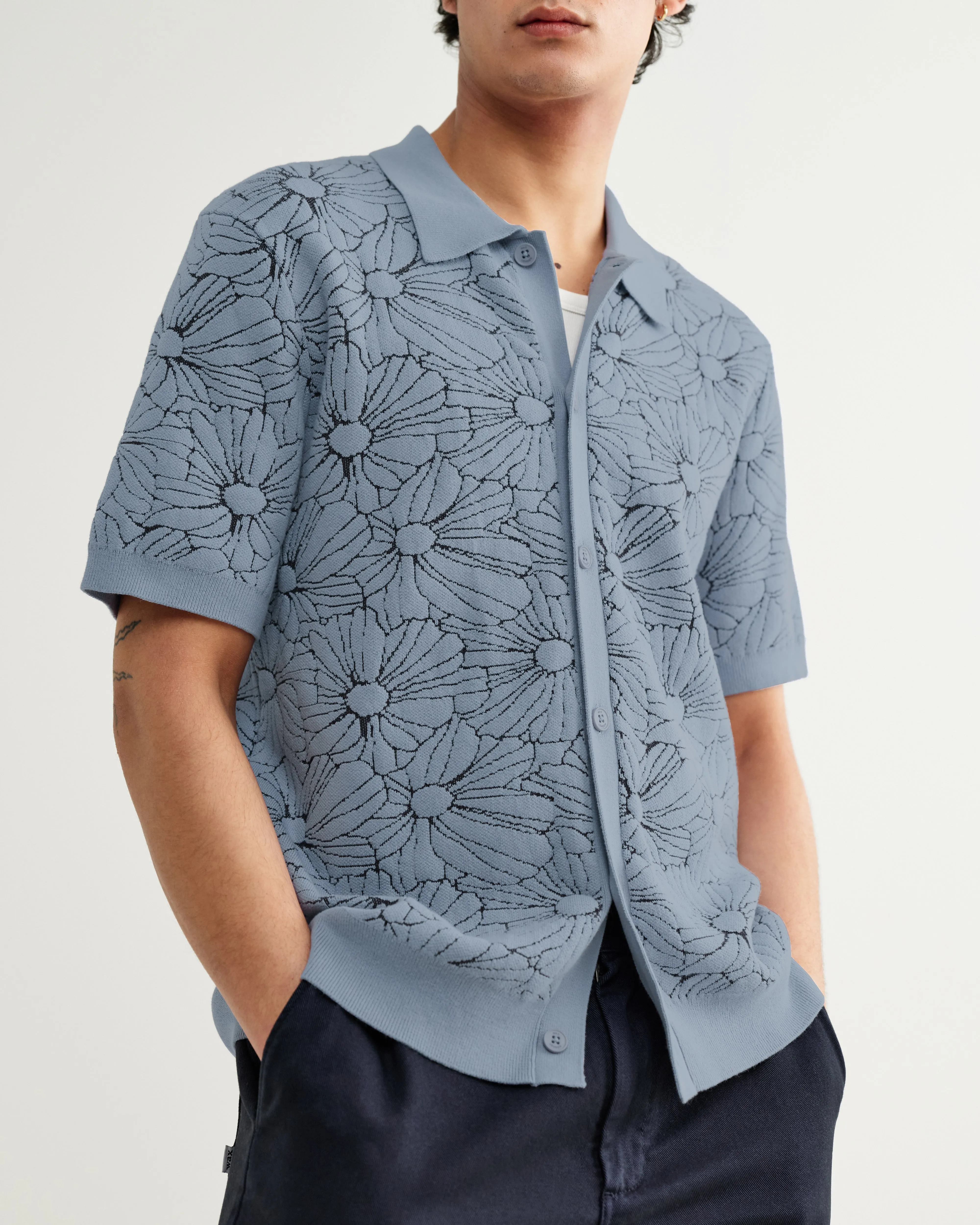 Tellaro - Light Blue Flower Jacquard Shirt sold by Wax London product image thumbnail 4