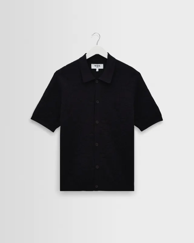 Tellaro - Navy Flower Jacquard Shirt made by Wax London